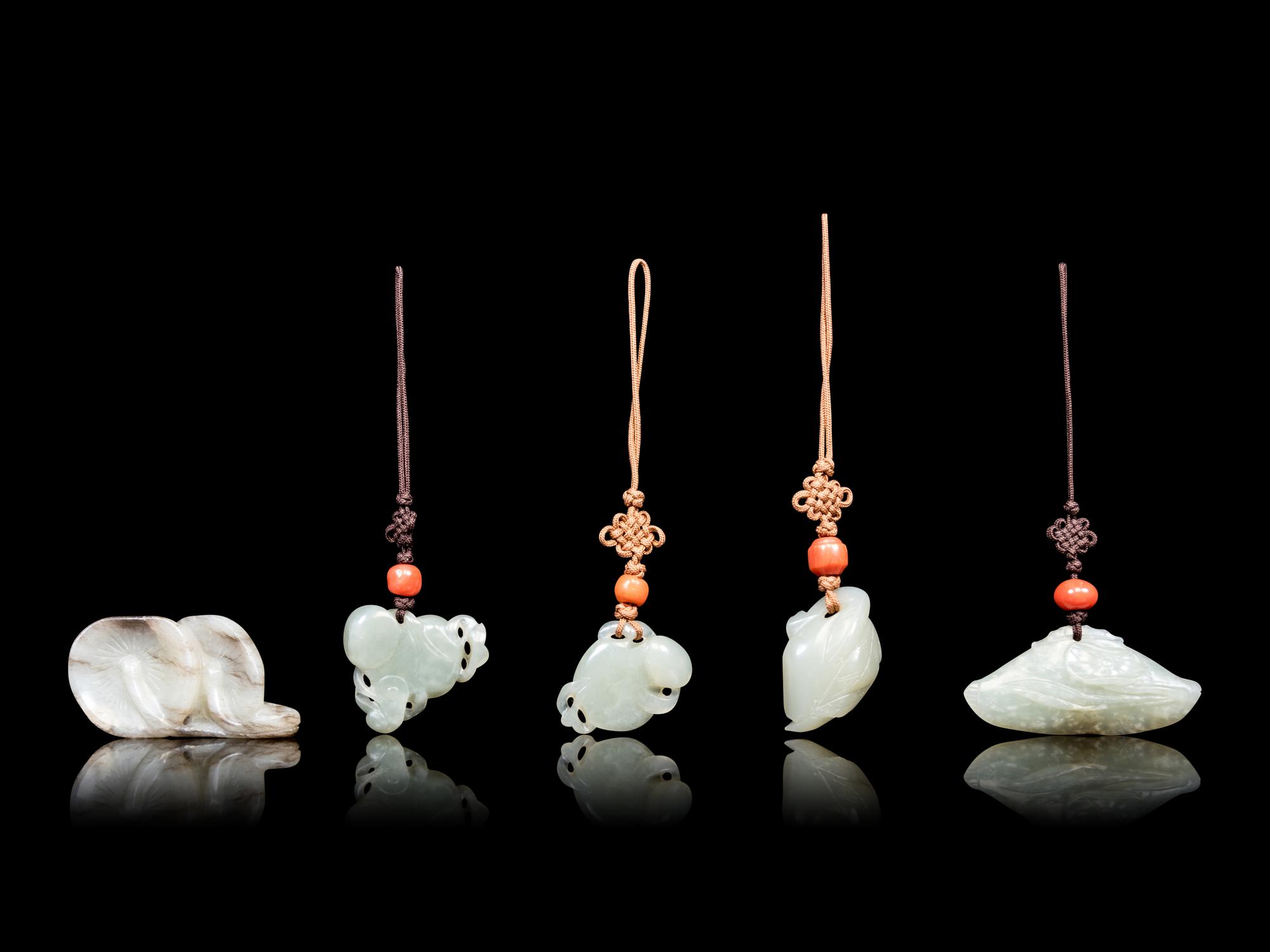 Five Chinese Celadon Jade Pendants