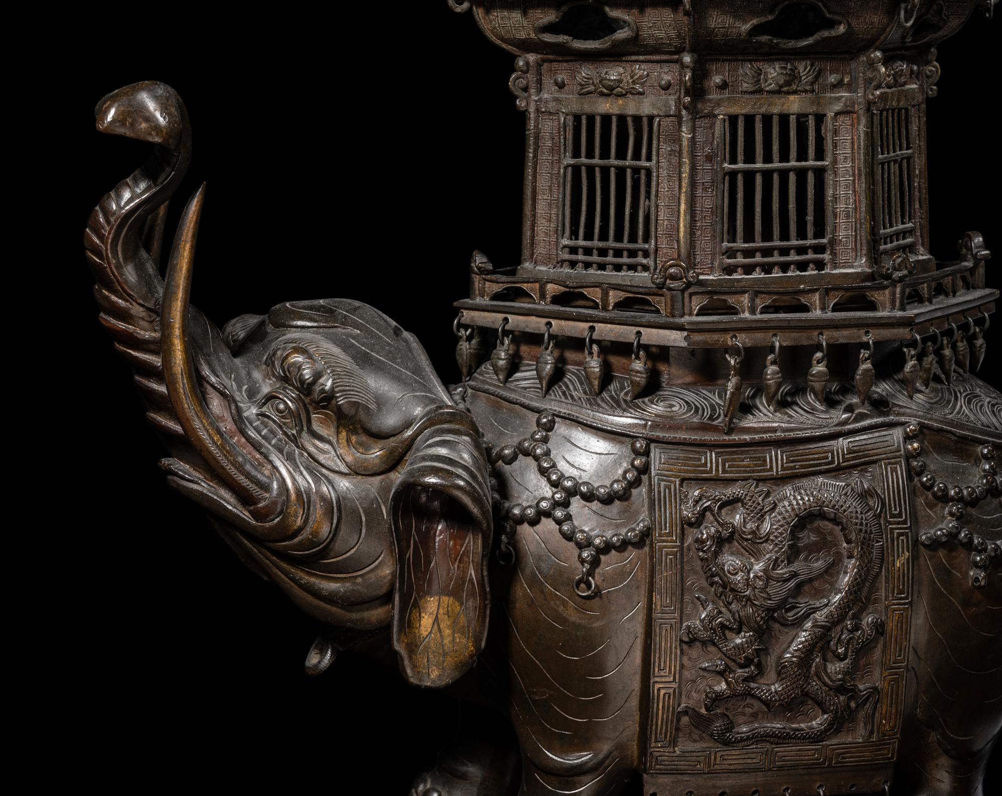 A Japanese Bronze Elephant-Form Incense Burner