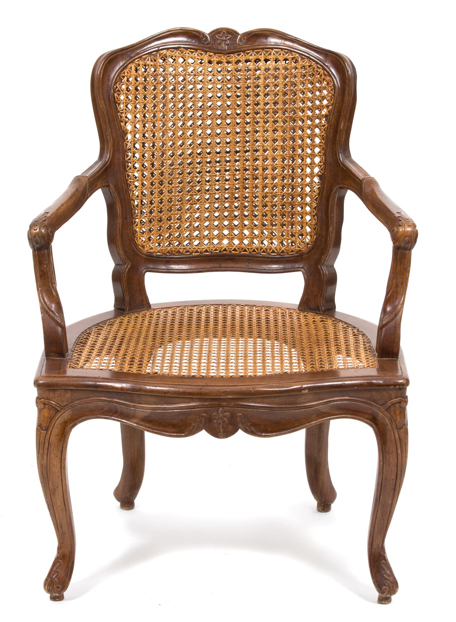 A Louis XV Style Walnut Fauteuil Height 33 x width 23 1/2 x depth 23 inches. — 20TH CENTURY