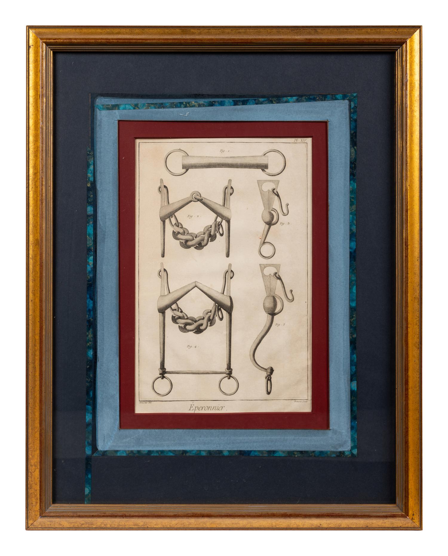 Four Engravings Depicting Horse Spurs, after Louis-Jacques Goussier