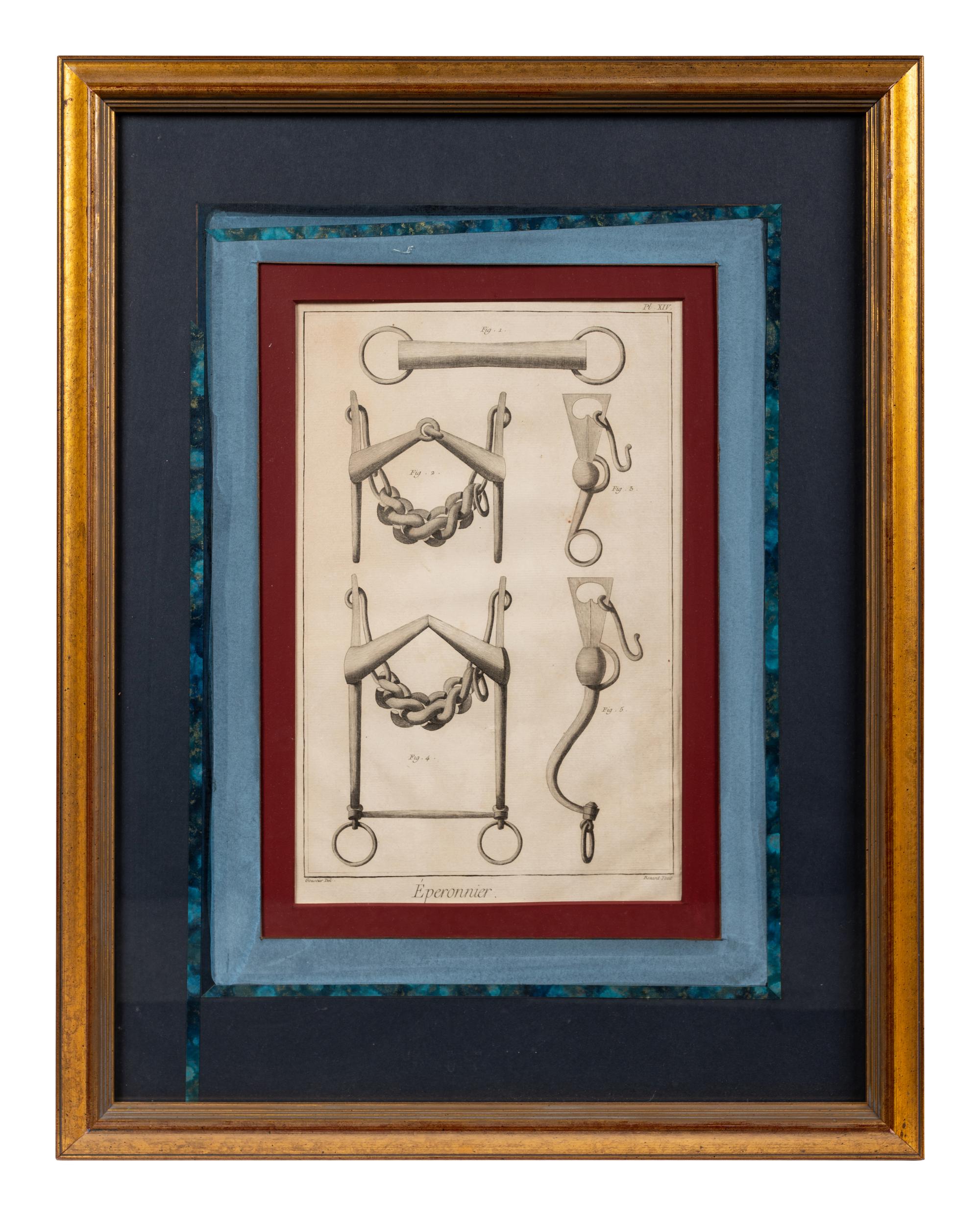 Four Engravings Depicting Horse Spurs, after Louis-Jacques Goussier