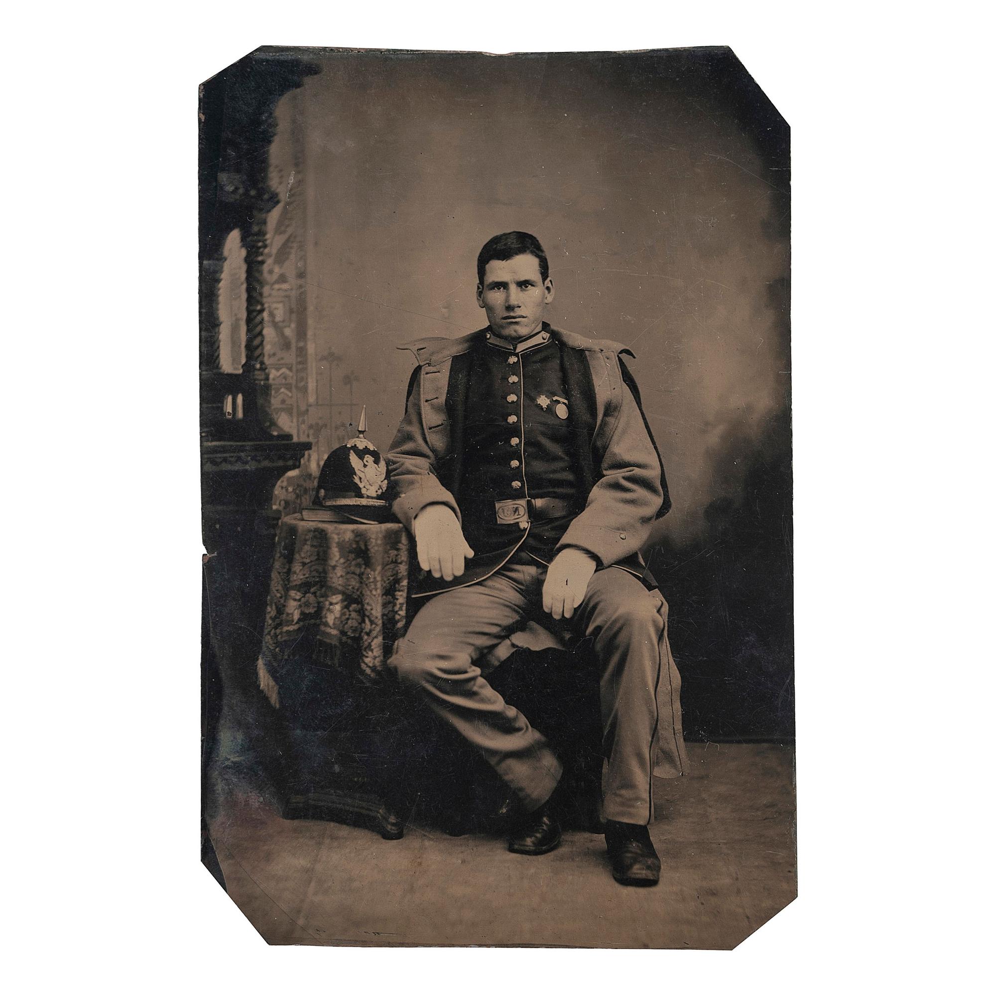 [LATE INDIAN WARS] - [WORLD WAR I]. A group of 8 photographs of soldiers, some armed, including CDVs and tintypes, comprising: