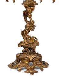 A Pair of Louis XV Style Gilt Bronze Six-Light Candelabra Mounted as Lamps