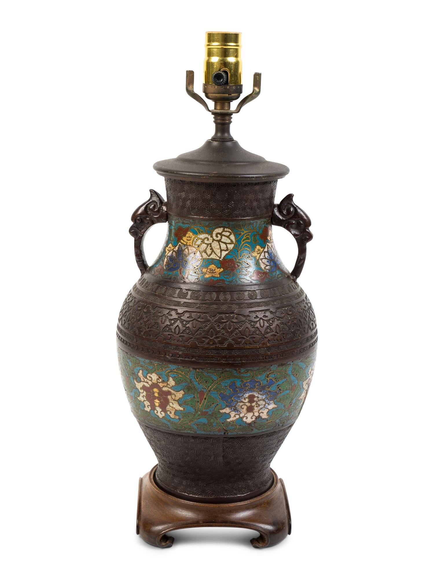 A Cloisonné Vase Mounted as a Lamp