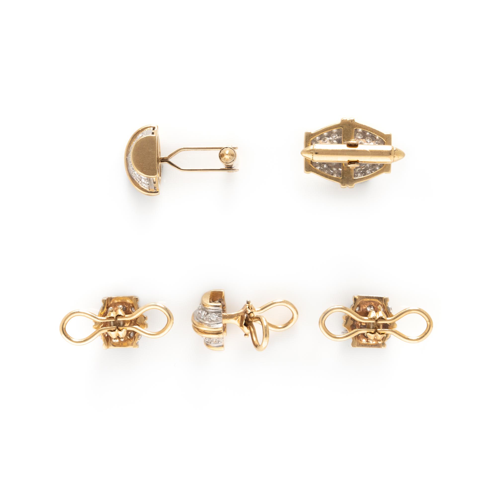 BICOLOR GOLD, DIAMOND AND COLORLESS GEMSTONE DRESS SET