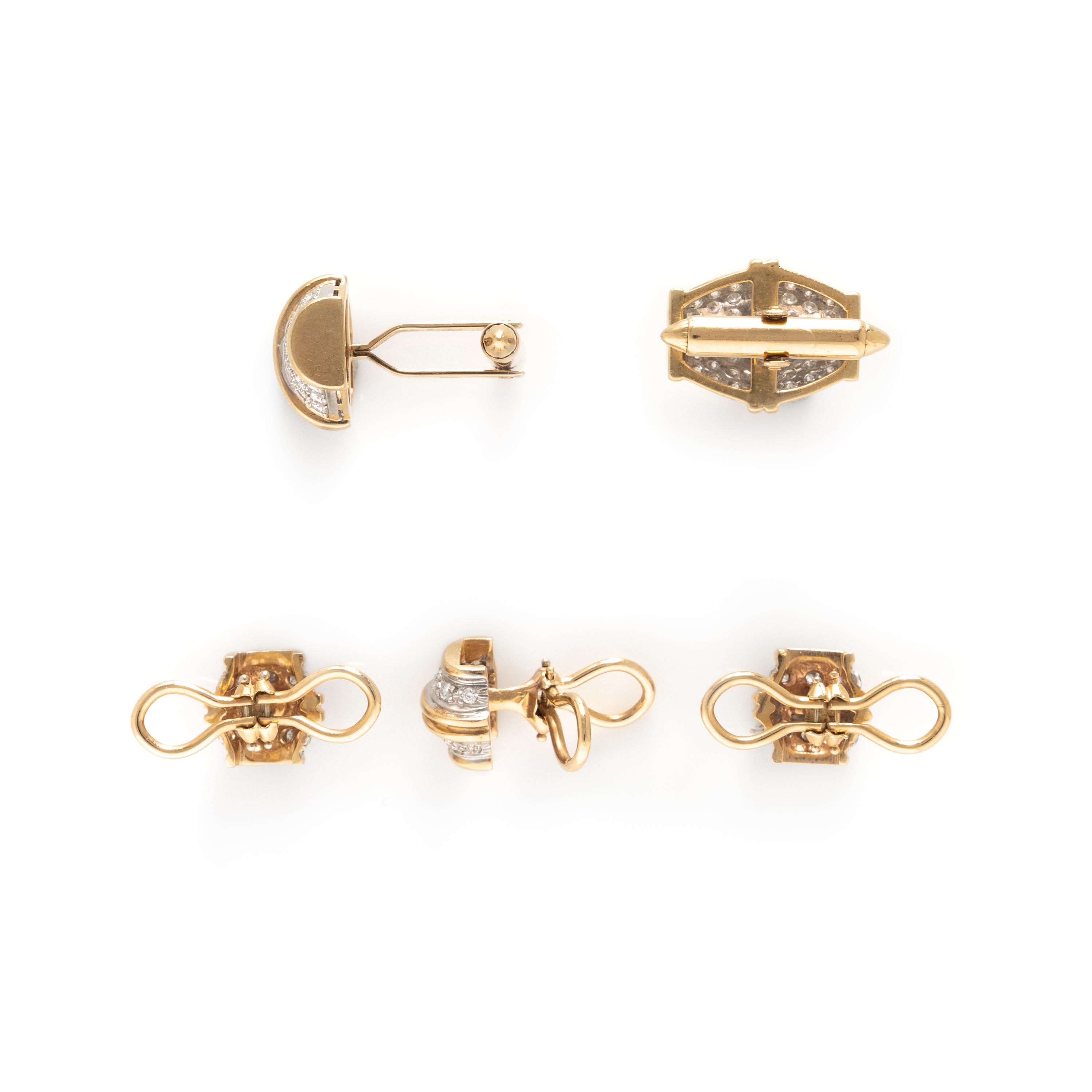 BICOLOR GOLD, DIAMOND AND COLORLESS GEMSTONE DRESS SET