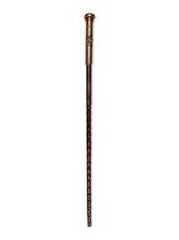 An English Silvered Metal Mounted Brass 'The Buffs' Regiment Dentist's Walking Stick