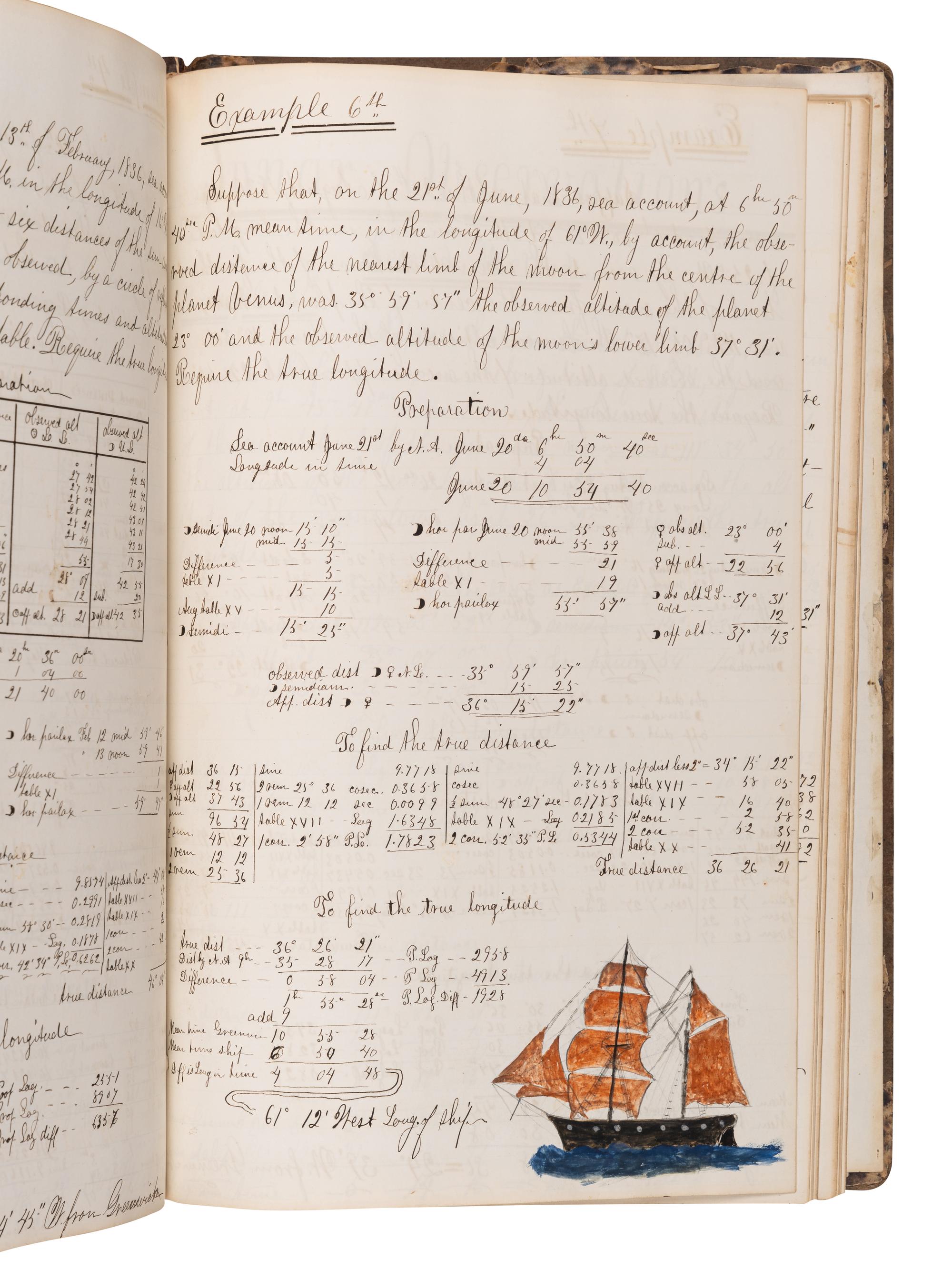 [NAVIGATION -- MANUSCRIPT]. Navigational studies and exercise logbook for an aspiring seaman. N.p., n.d.