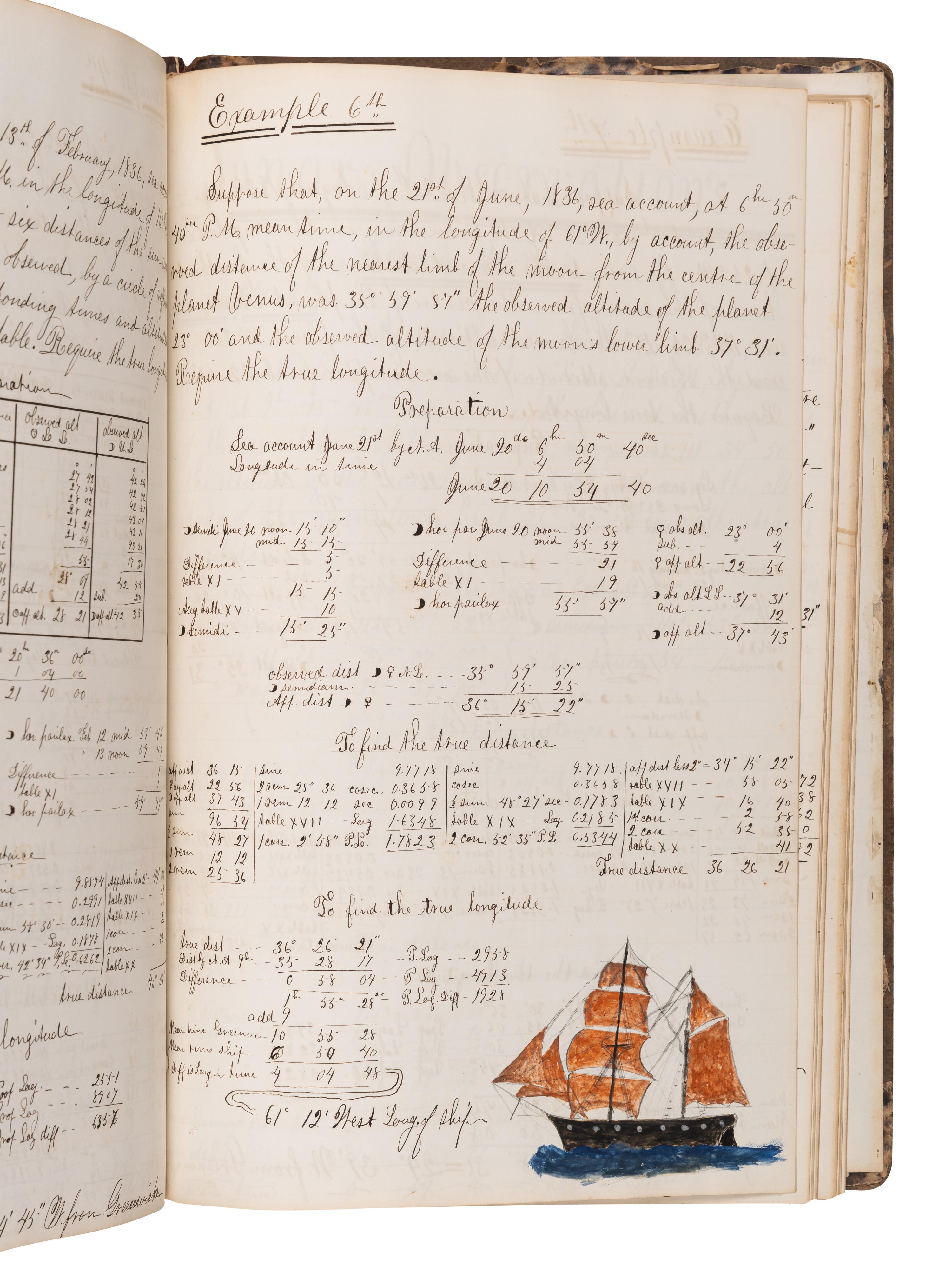 [NAVIGATION -- MANUSCRIPT]. Navigational studies and exercise logbook for an aspiring seaman. N.p., n.d.