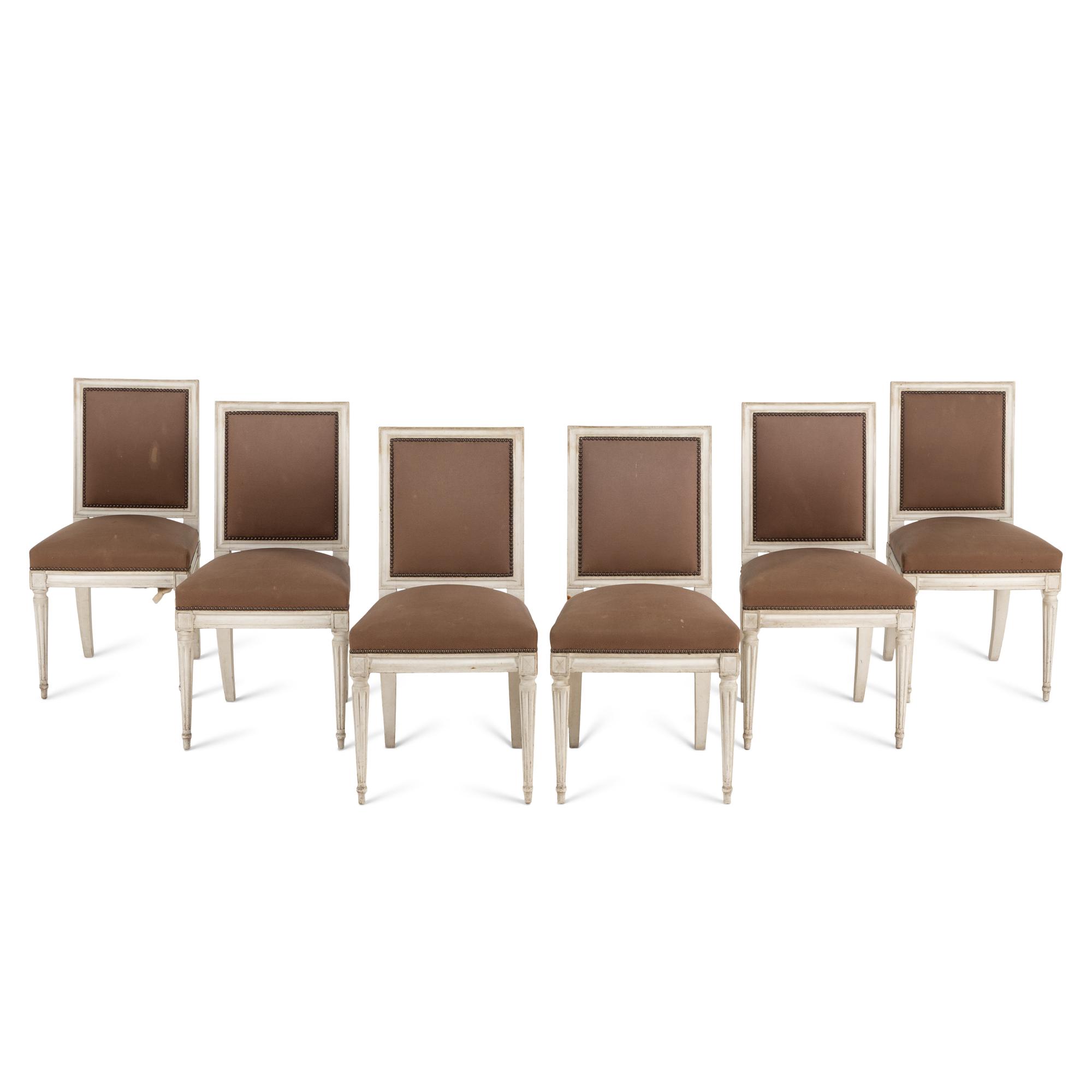 A Set of Six Louis XVI Style Cream-Painted Dining Chairs