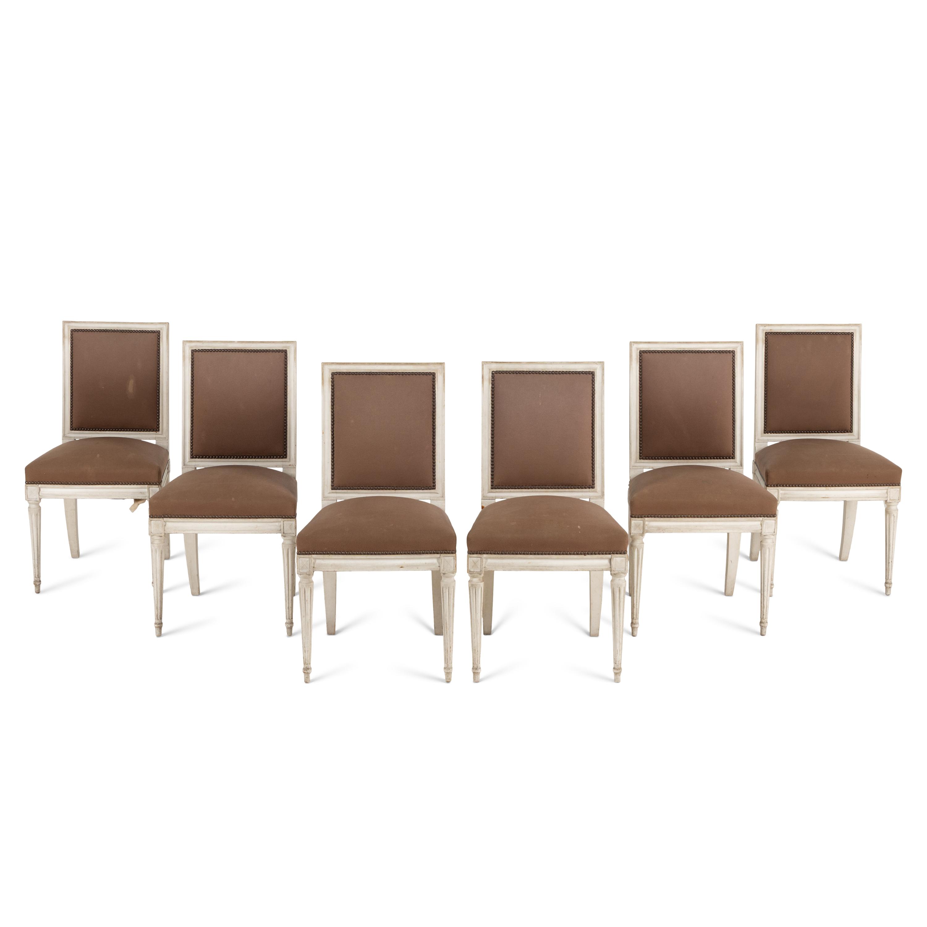 A Set of Six Louis XVI Style Cream-Painted Dining Chairs