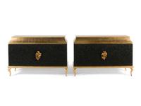 A Pair of Custom Koket Gilt Metal Mounted and Peacock Feather-Inset Giltwood Divine Cabinets