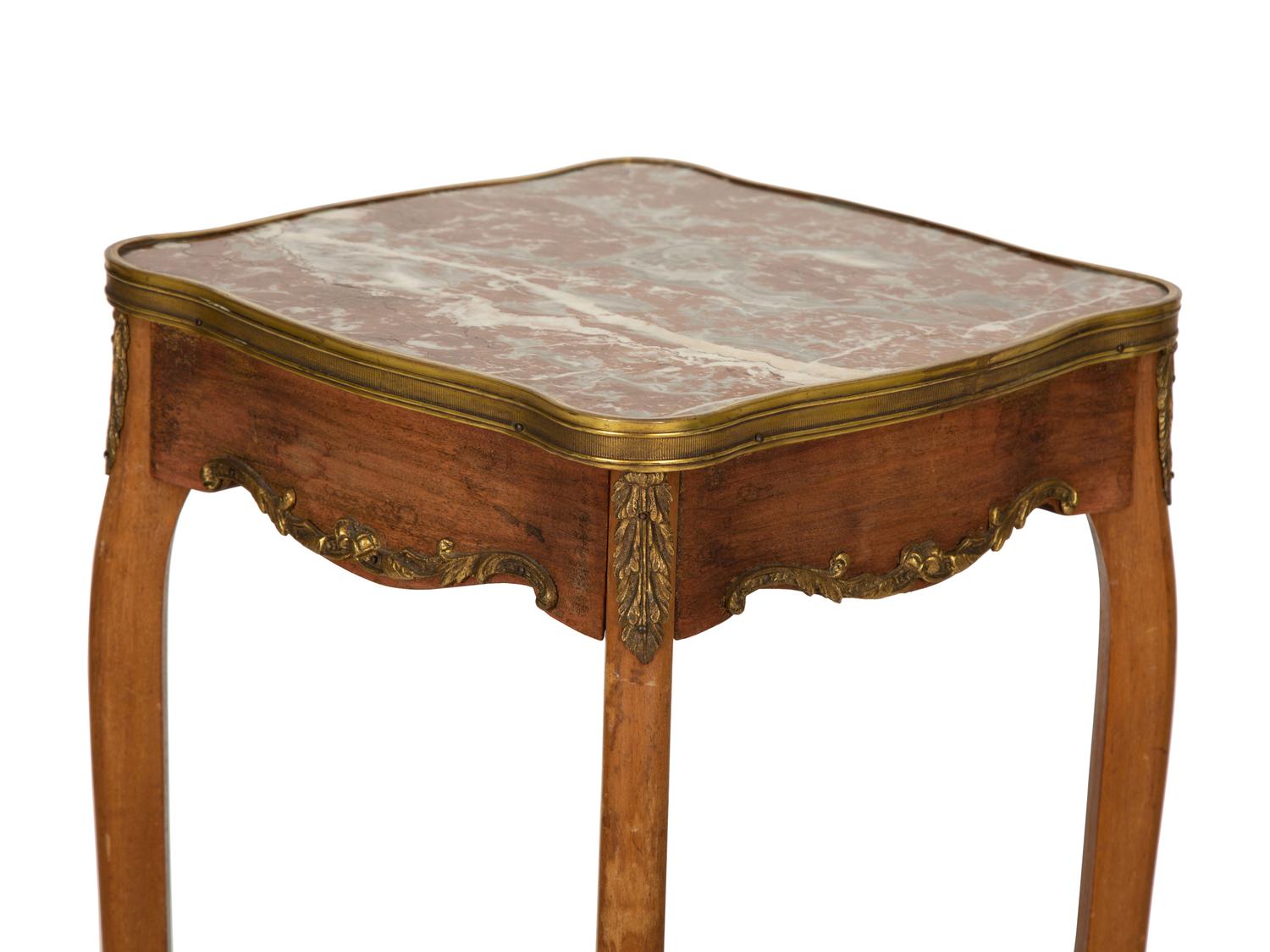 A Louis XV/XVI Transitional Gilt Metal Mounted Marble-Top Side Table