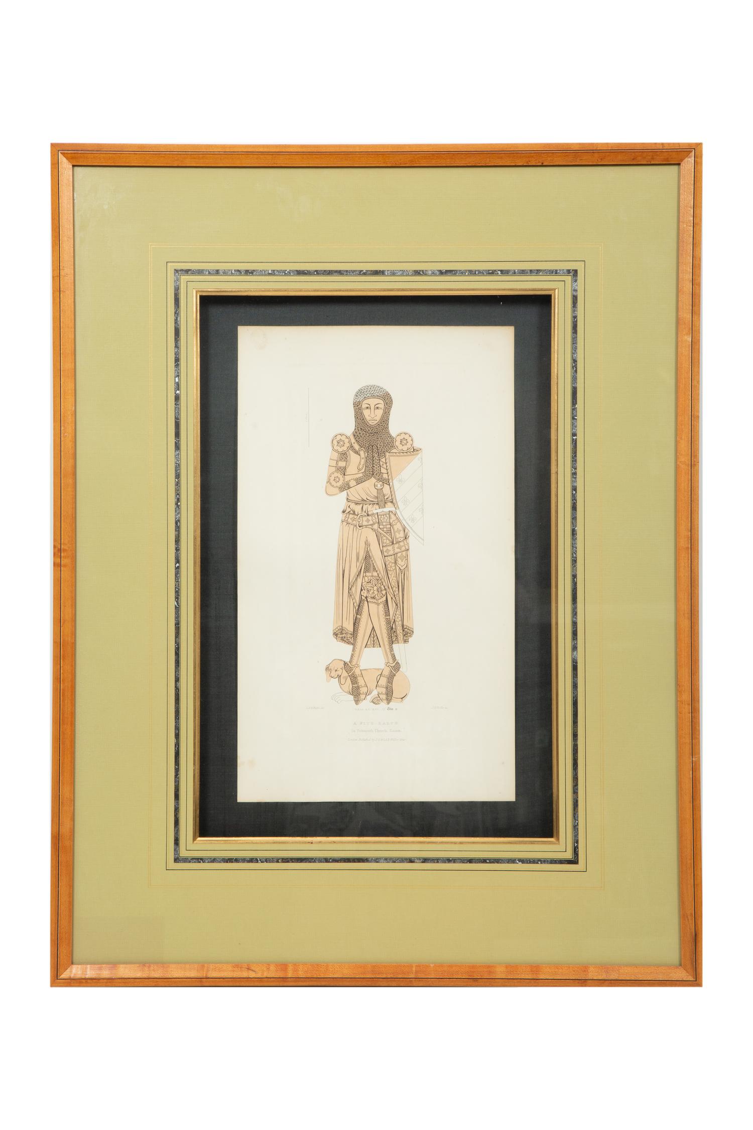A Group of Four Framed Color Prints of Medievel Knights Taken from Brass Rubbings