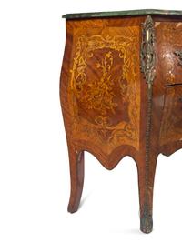 A Louis XV Style Gilt Metal Mounted Marquetry Marble-Top Commode