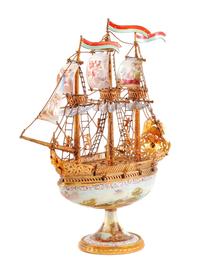 An Austrian Enameled Gilt Metal Model of a Ship, ,