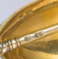 Two Russian Silver-Gilt and Niello Spoons, Mark likely of M.F. Sokolov, kokoshnik mark of Ivan Lebedkin, Moscow, late 19th century, eac