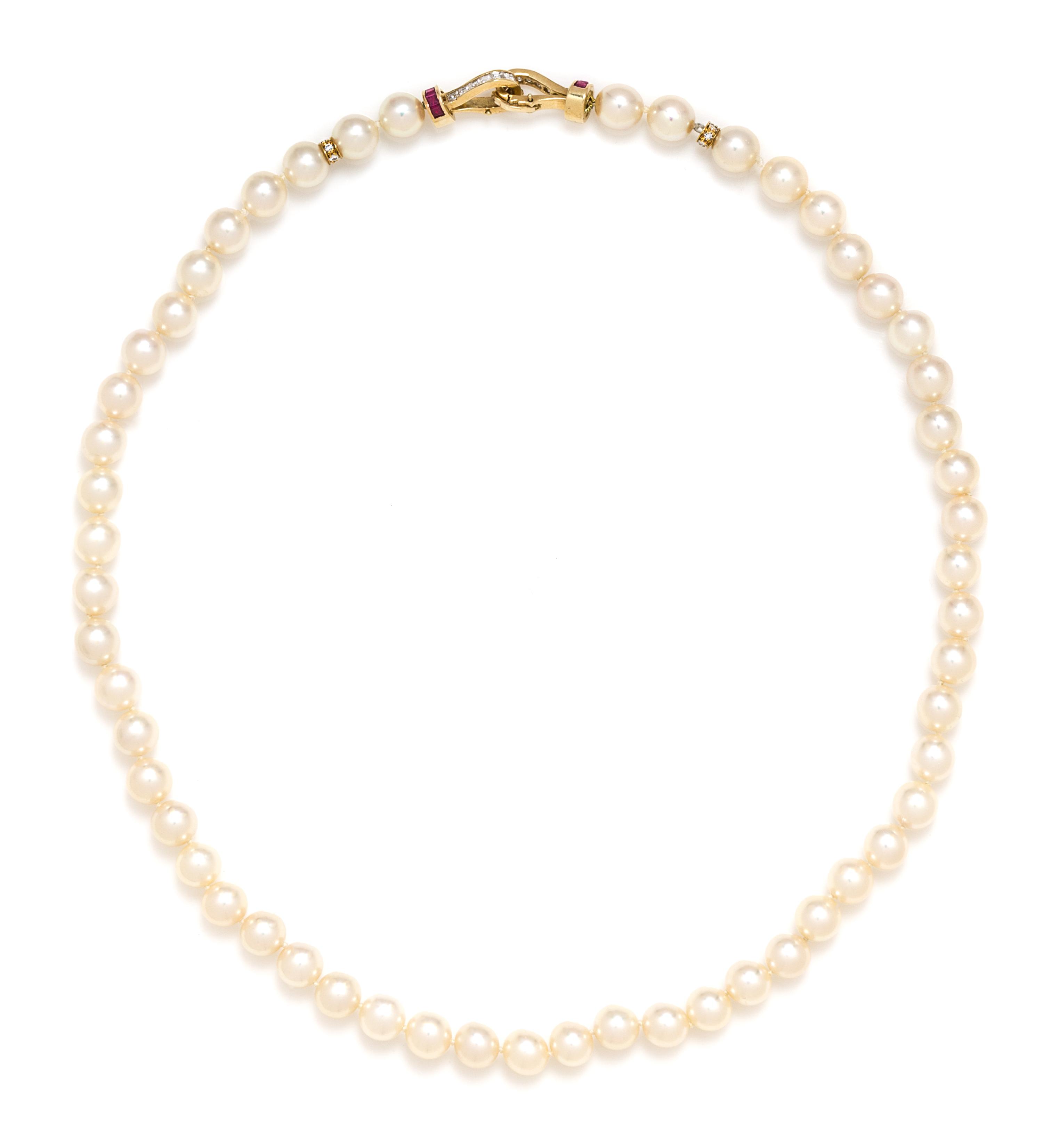 An 18 Karat Yellow Gold, Diamond and Cultured Pearl Convertible Necklace, Bernard Hurtig, 61.50 dwts.