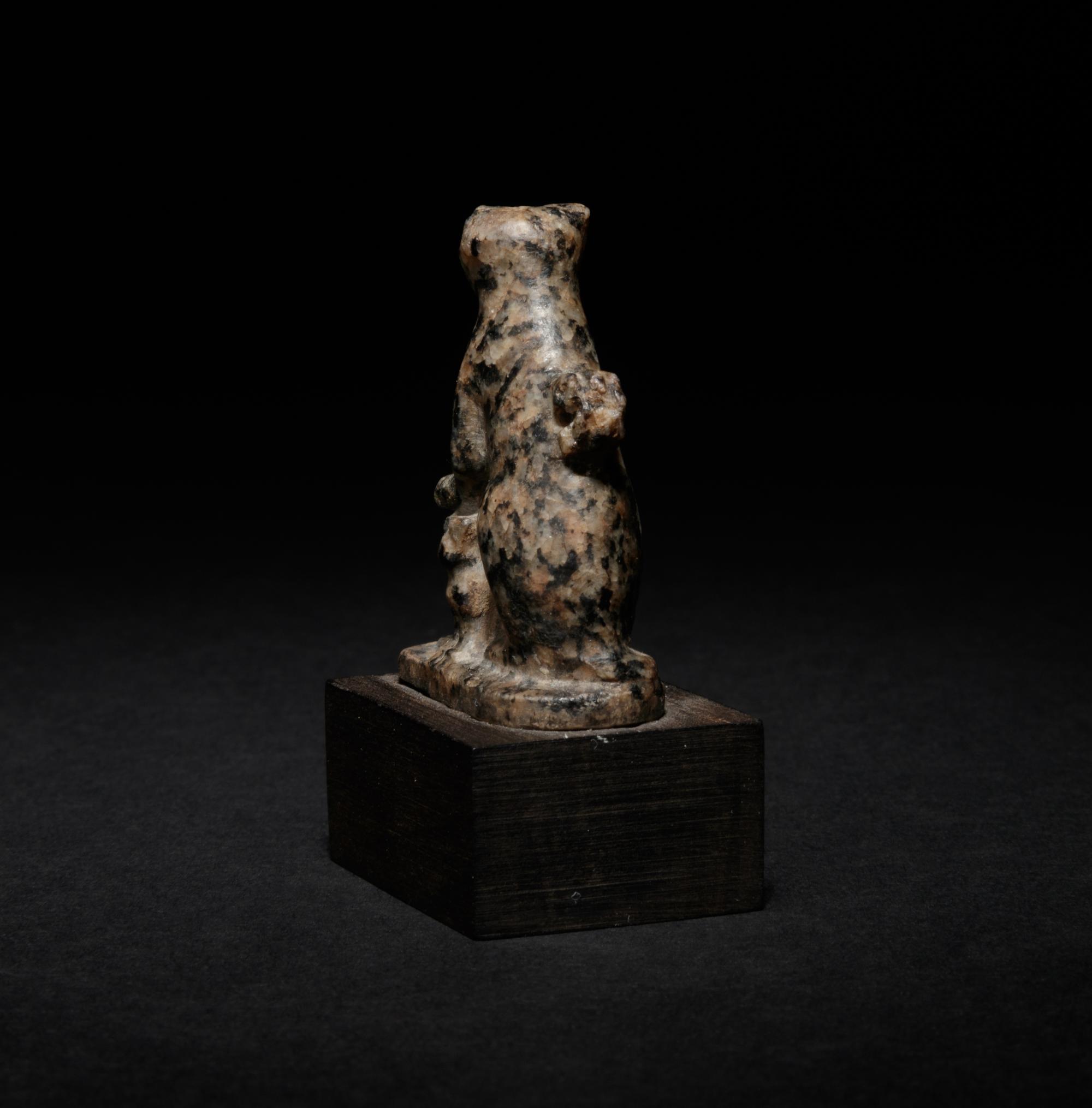 An Egyptian Granite Amulet of a Cat with Kittens