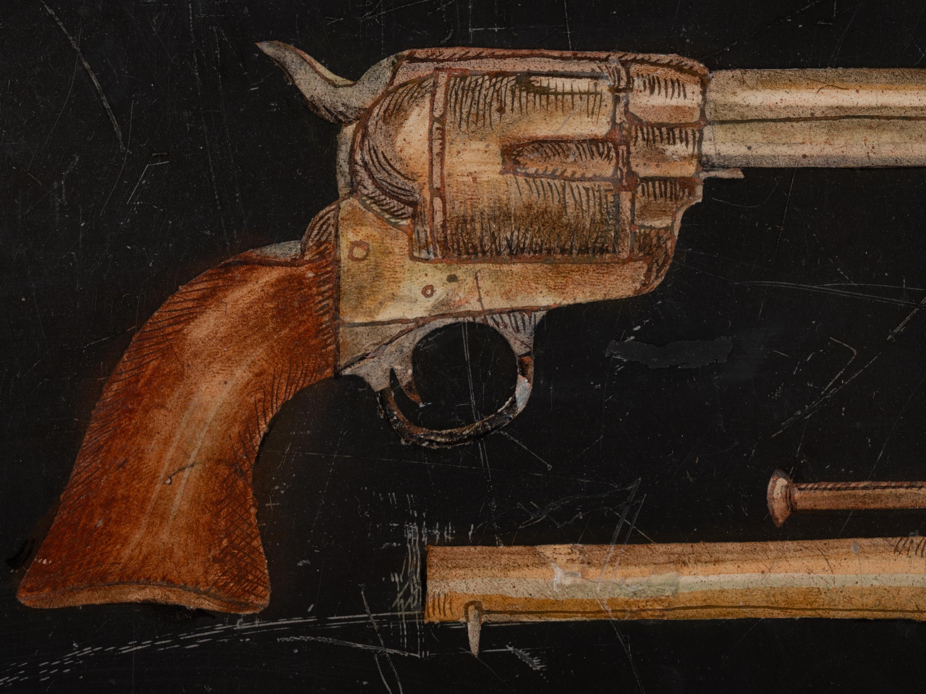 A Pair of Sgraffito Paintings of Pistols