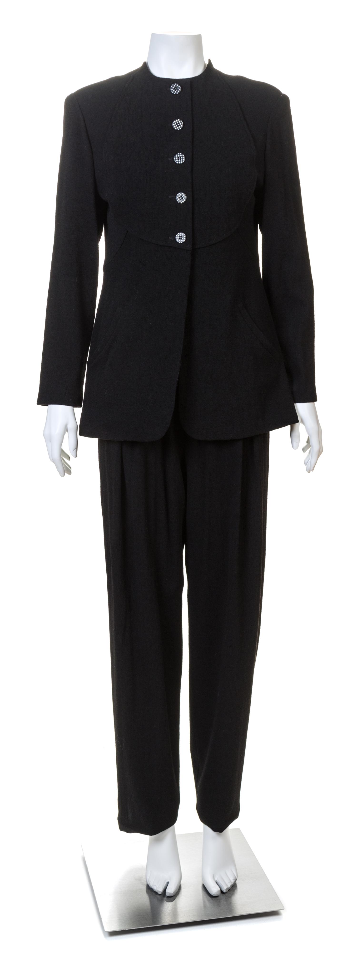 A Geoffrey Beene Black Jacket, Pant and Skirt Ensemble, Each size 8.