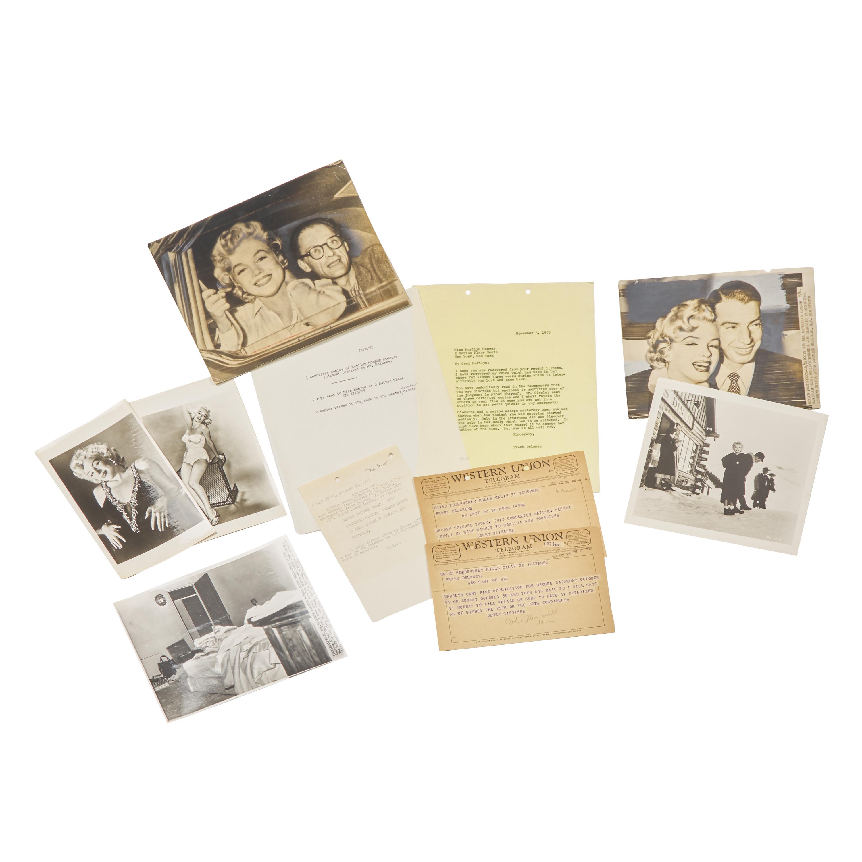 [Monroe, Marilyn] Group of 5 Documents Relating to the Divorce of Marilyn Monroe and Joe DiMaggio