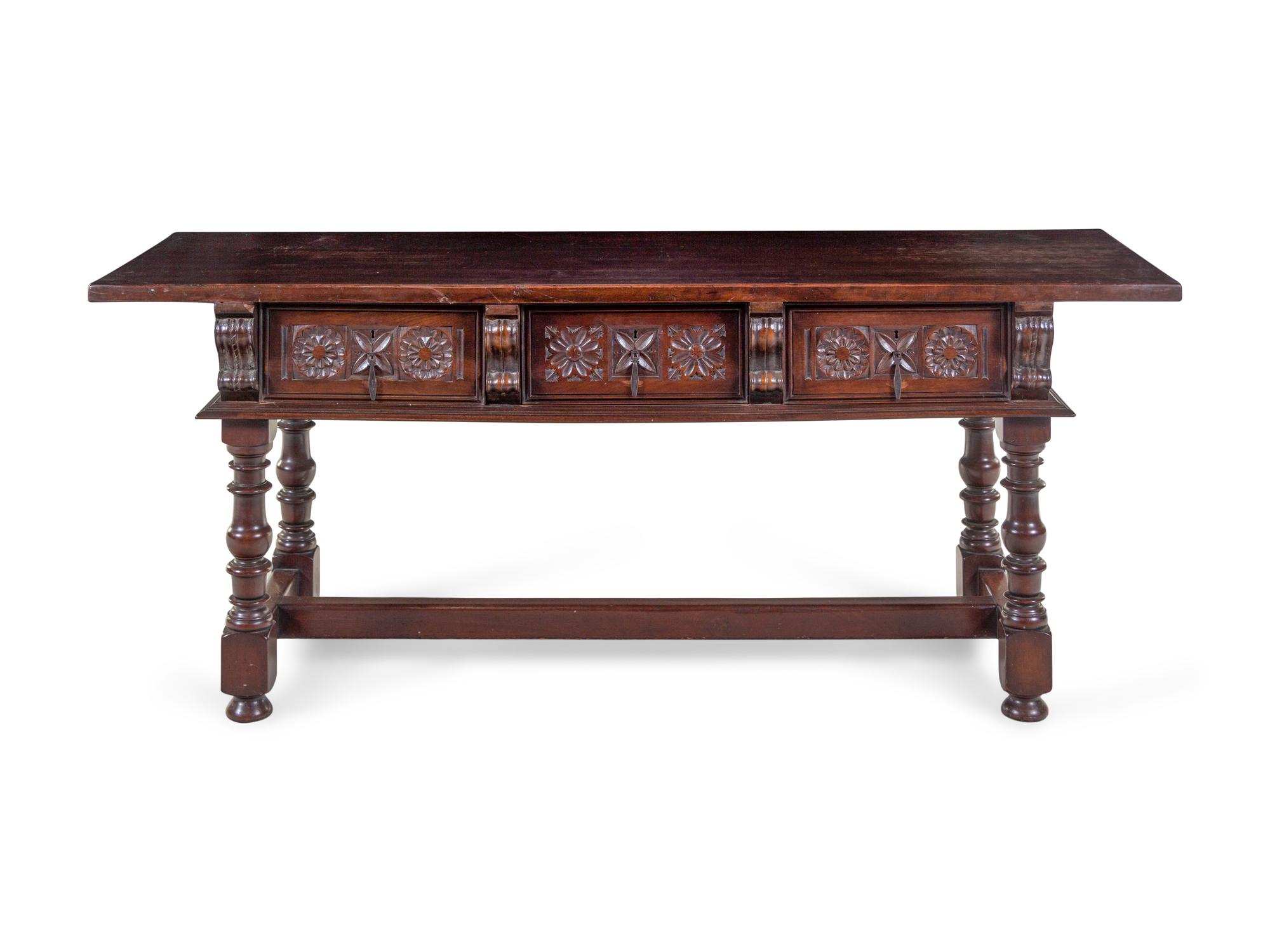 A Spanish or Italian Baroque Style Walnut Sideboard