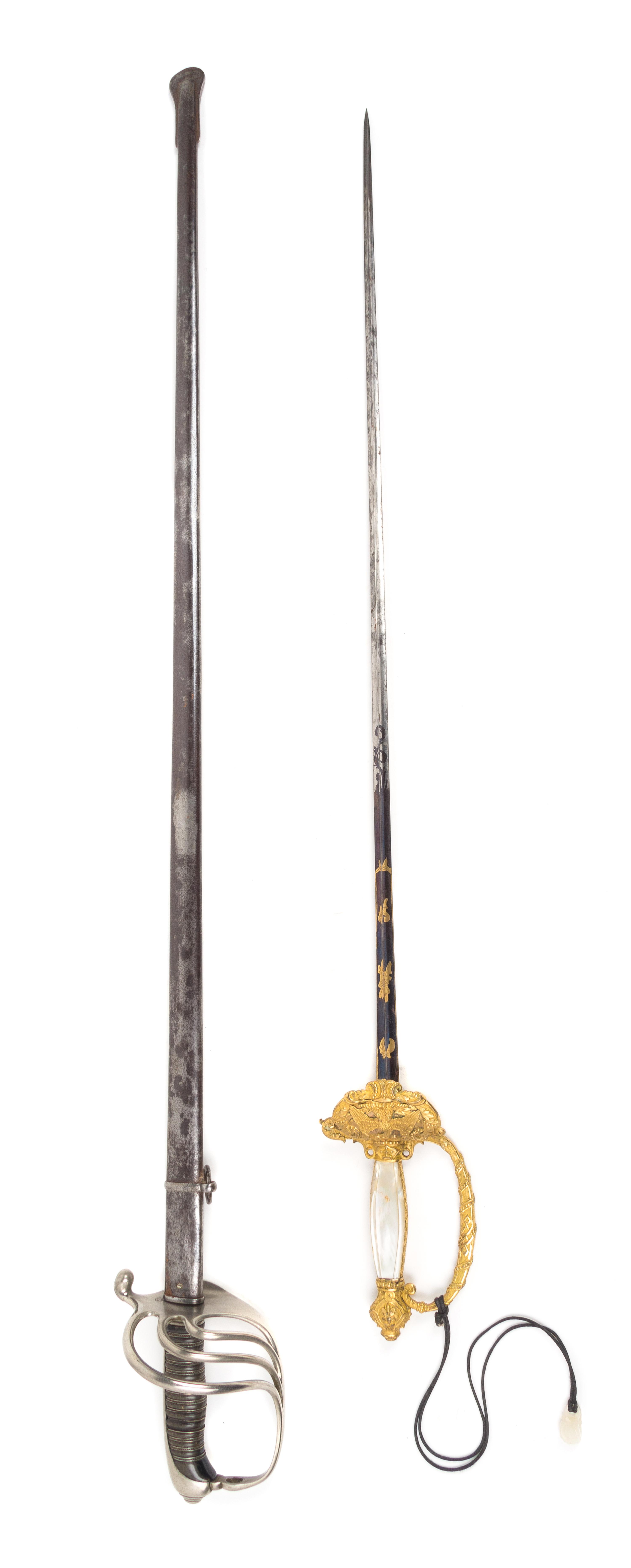 Five Continental Gilt Bronze Swords Length of longest 39 inches.