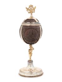 A Silver-Gilt Mounted Carved Coconut Cup and Cover of Russian Interest