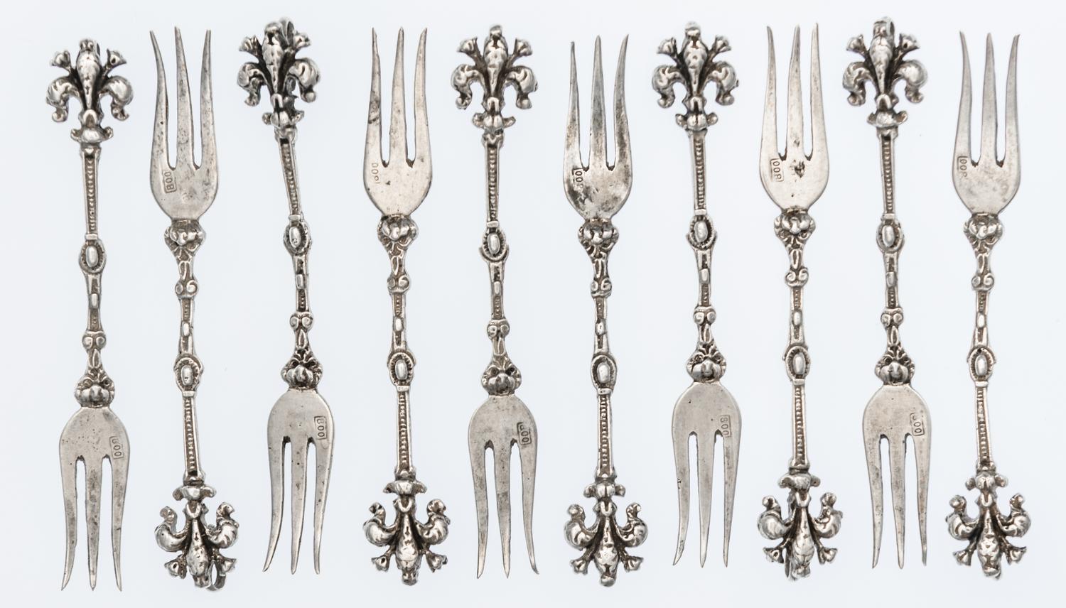 Ten German Silver Cocktail Forks Length 3 5/8 inches. — EARLY TO MID 20TH CENTURY