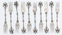 Ten German Silver Cocktail Forks Length 3 5/8 inches. — EARLY TO MID 20TH CENTURY