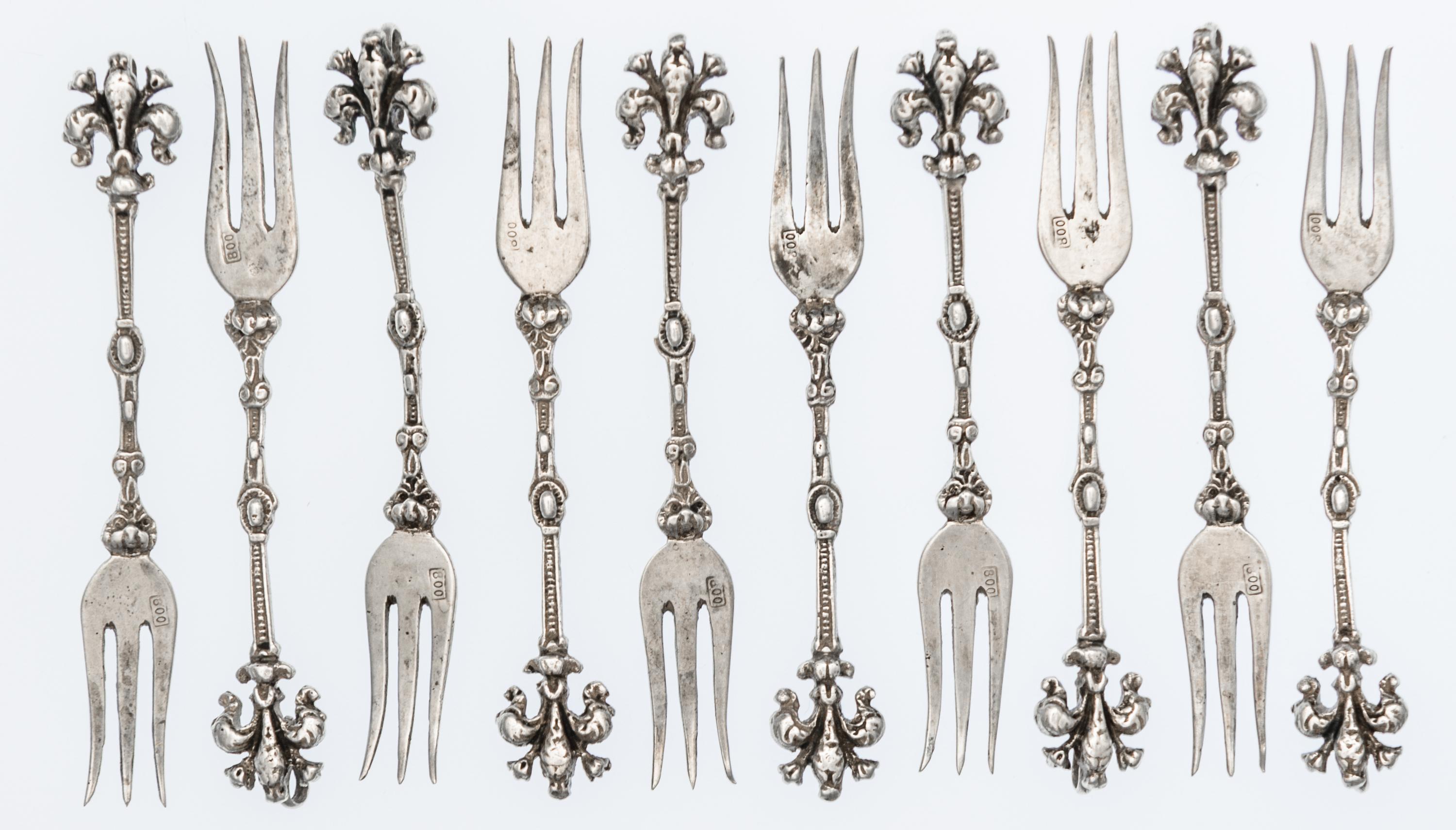 Ten German Silver Cocktail Forks Length 3 5/8 inches. — EARLY TO MID 20TH CENTURY