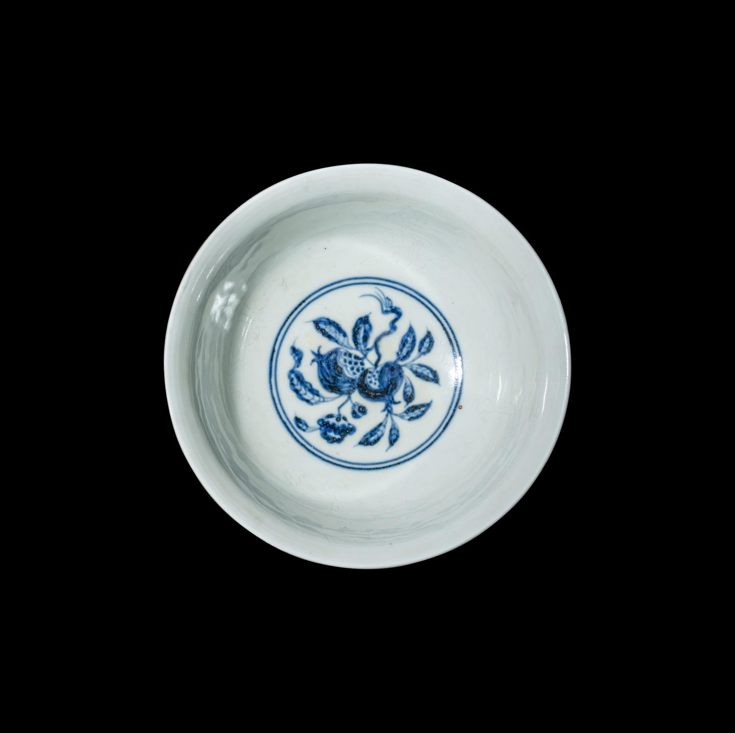 A Chinese Anhua Decorated Blue and White Porcelain 'Pomegranates' Bowl
