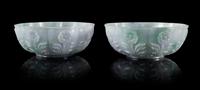 A Pair of Mughal Style Jadeite Bowls Diameter of each 5 inches.