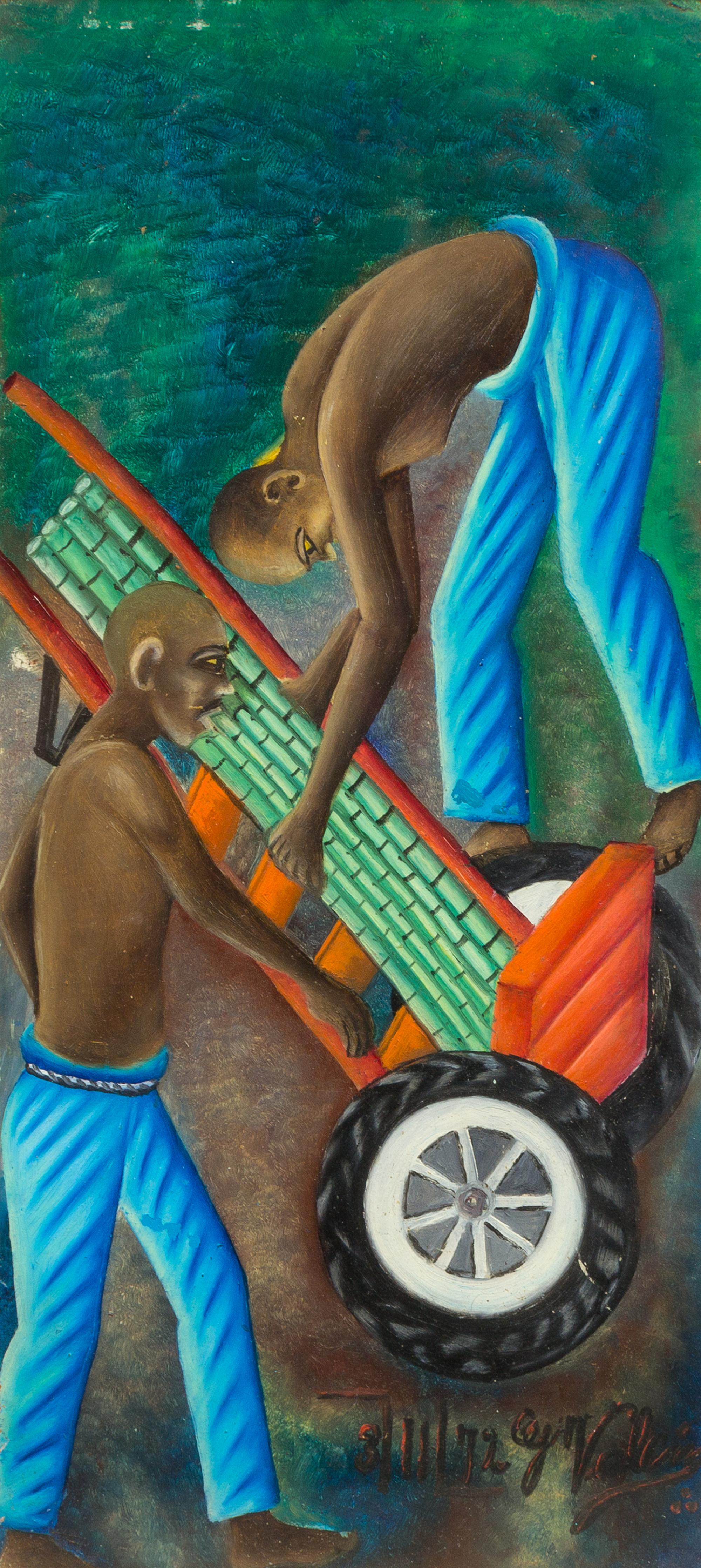 Gerard Valcin, (Haitian, 1925-1988), Untitled (Village Scene), 1972 and Untitled (Farmers), 1972 (a pair of works)