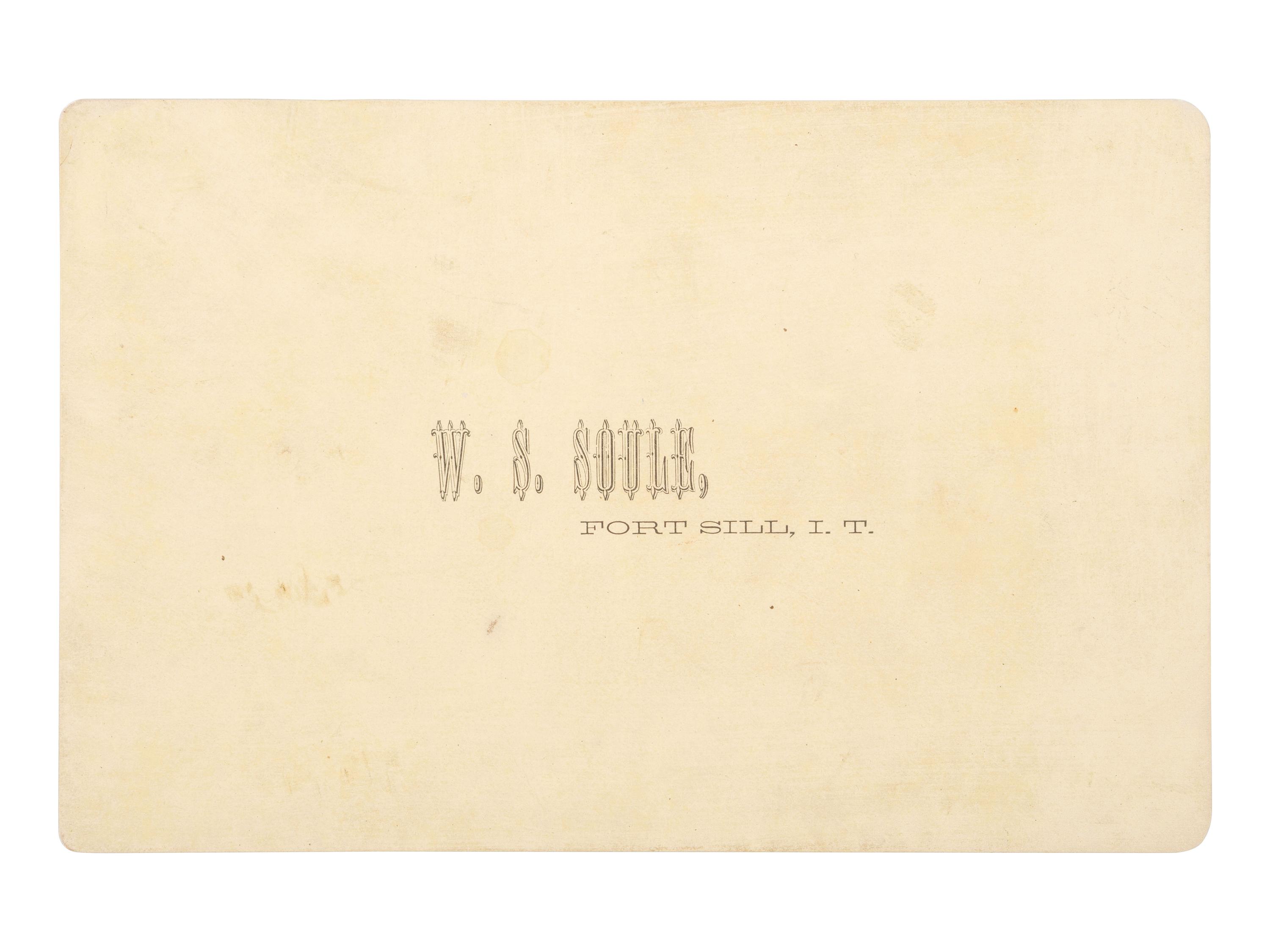 [NATIVE AMERICANS]. SOULE, William S. (1836-1908), photographer. Cabinet card of Comanche Chief Grey Leggins' or Asa-to-Yet. Fort Sill, Indian Territory.