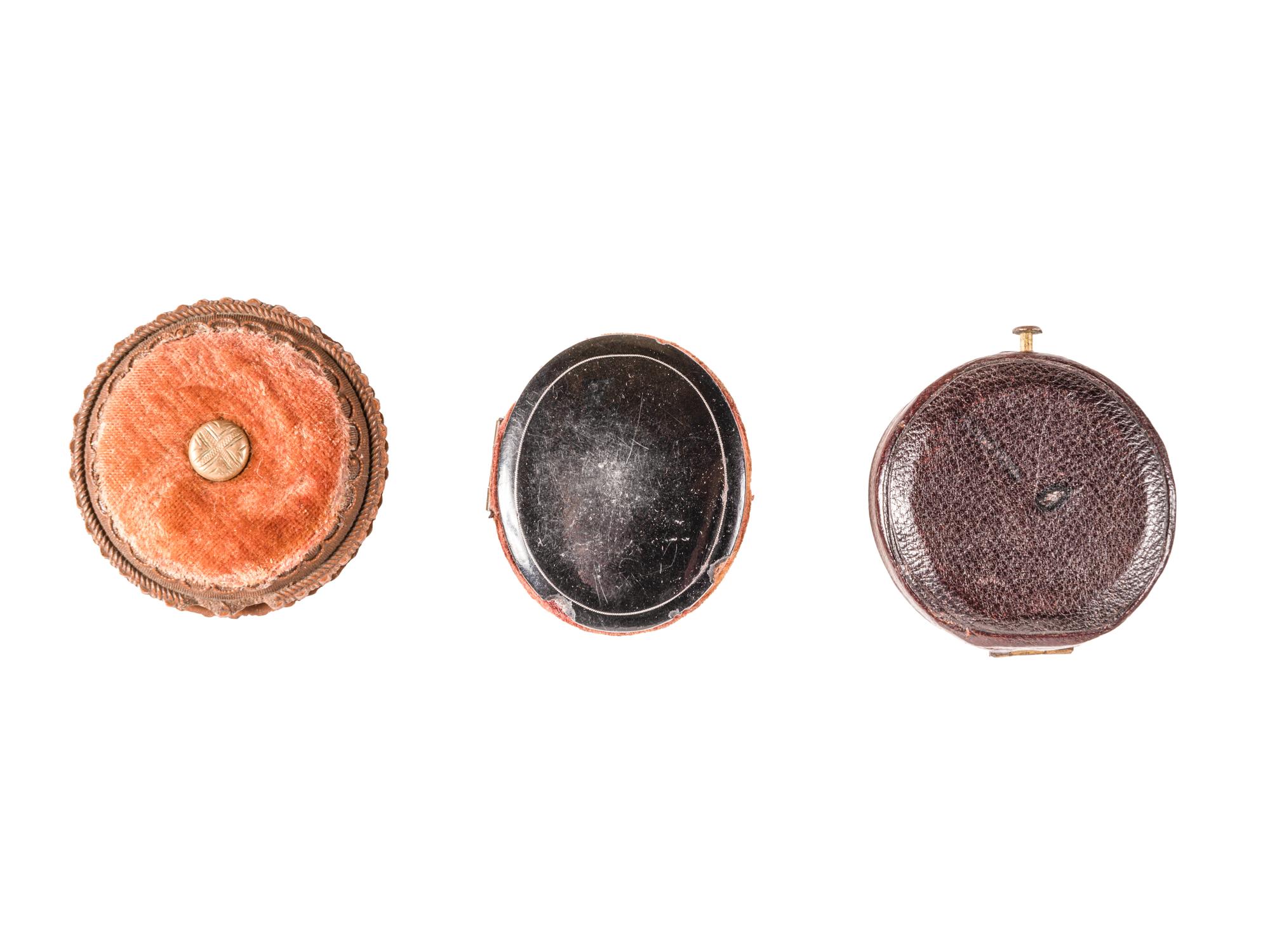 [EARLY PHOTOGRAPHY - UNION CASES]. A group of 3 unusual oval or circular cases containing images, including: