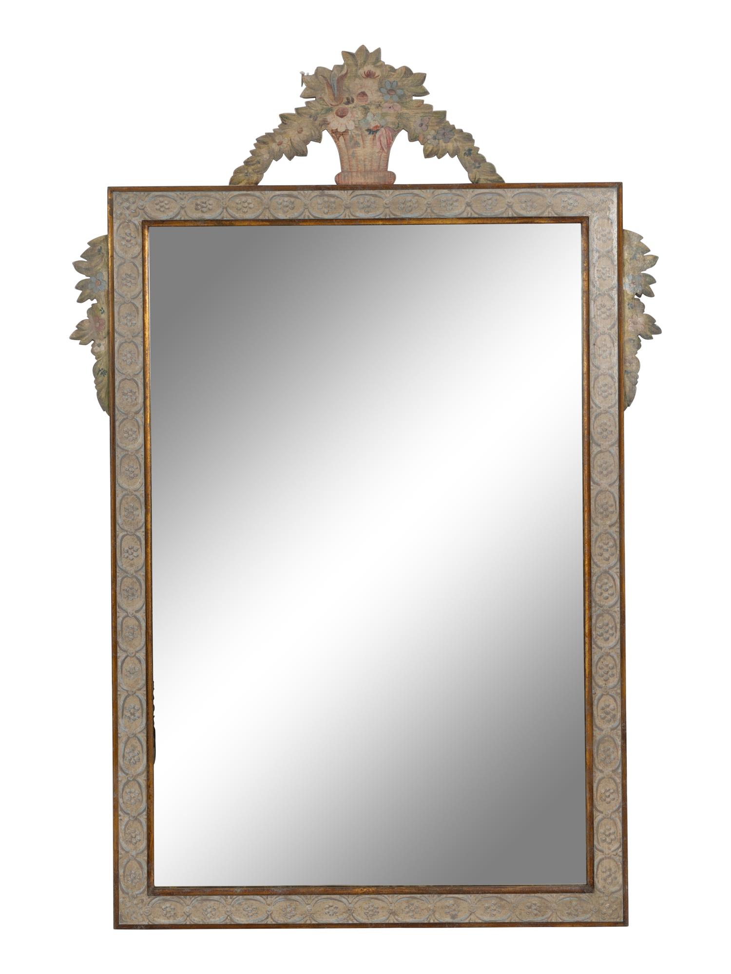A Large Provincial Style Parcel Gilt Paint Decorated Mirror