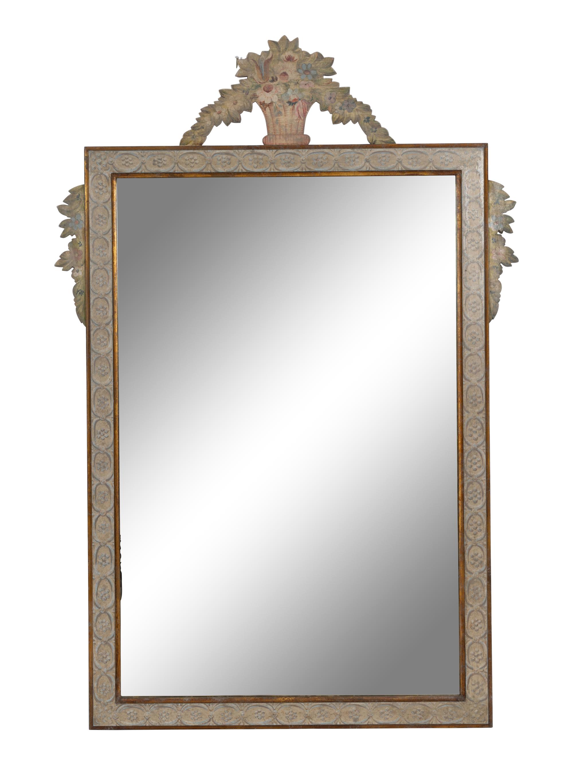 A Large Provincial Style Parcel Gilt Paint Decorated Mirror