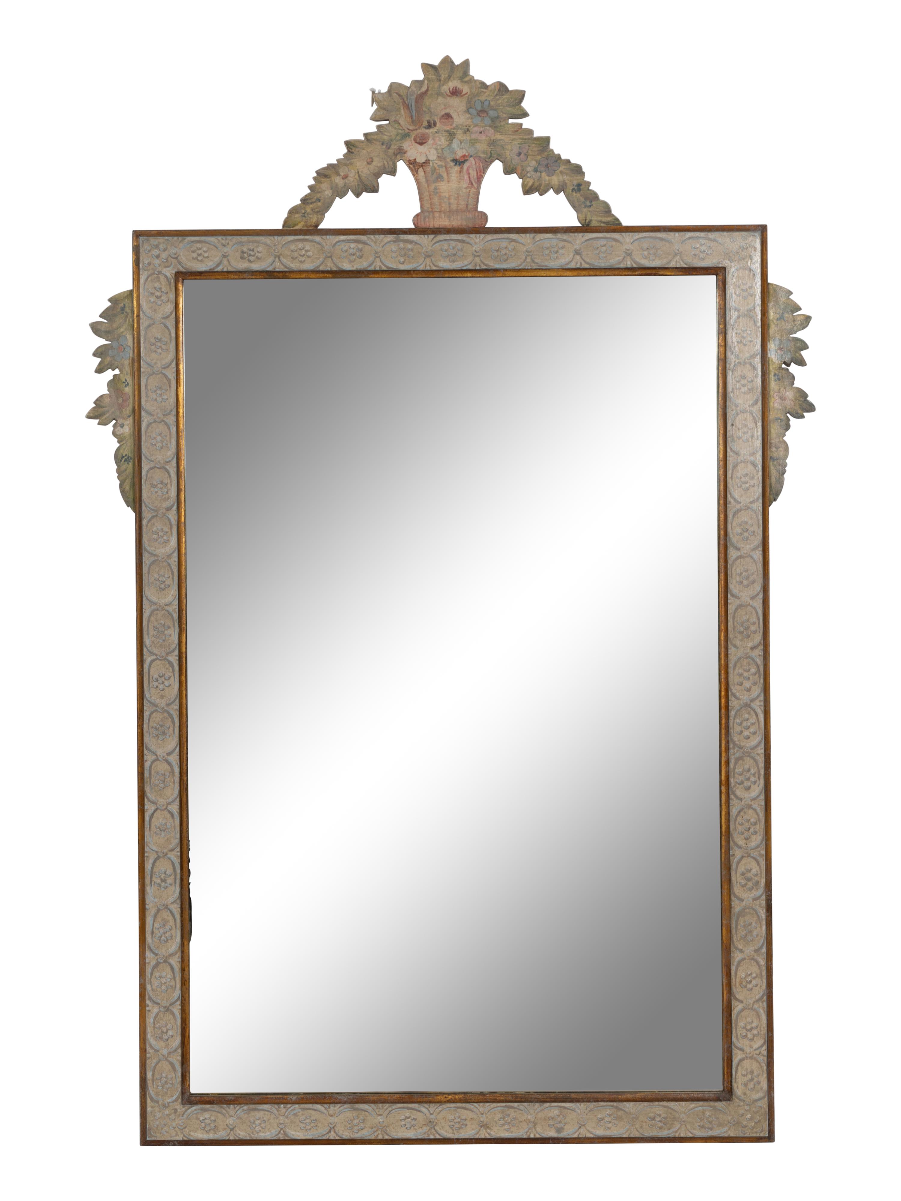 A Large Provincial Style Parcel Gilt Paint Decorated Mirror