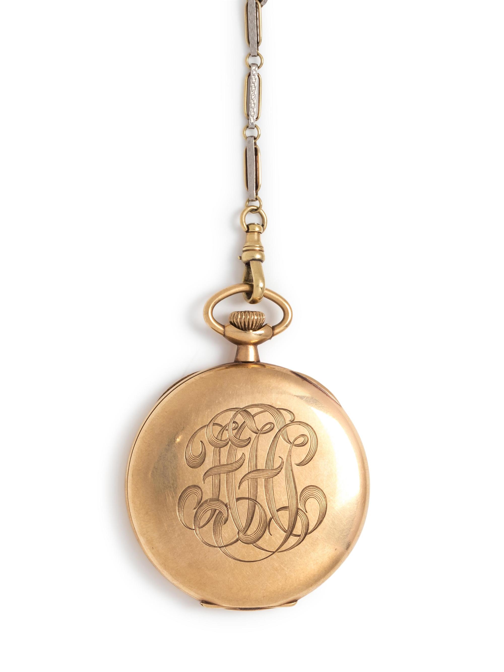 Howard, Yellow Gold Open Face Pocket Watch and Fob Chain