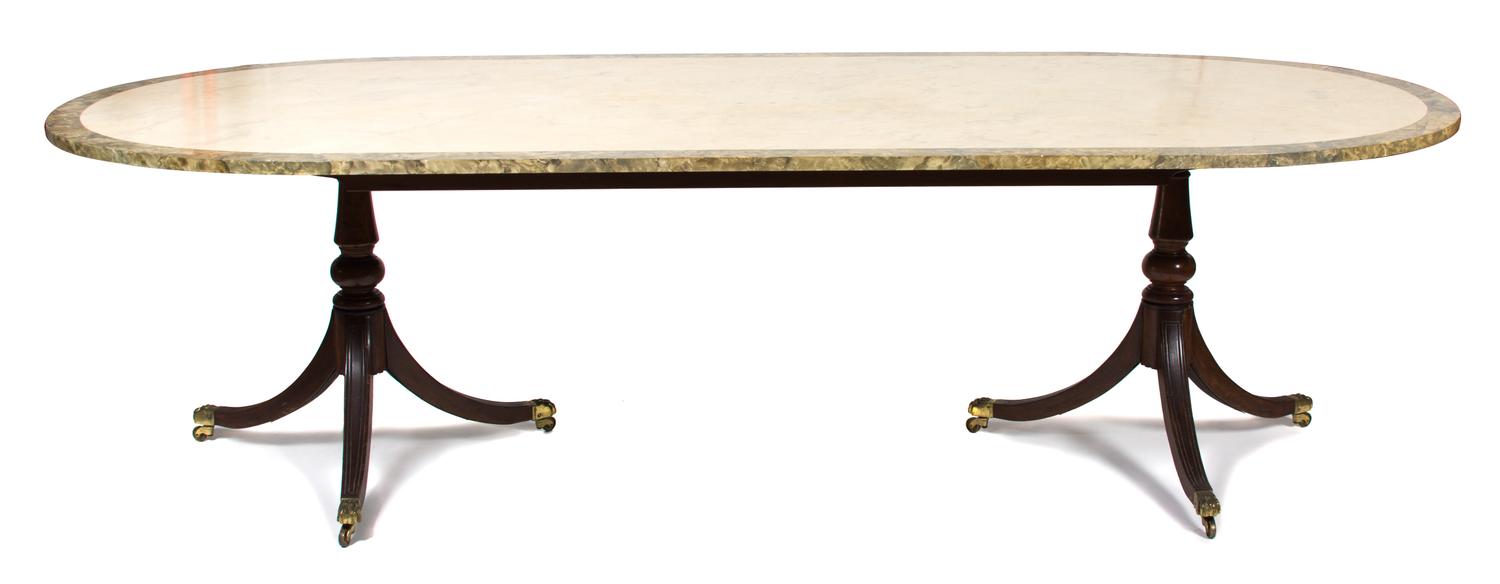 A Double Pedestal Oval Dining Table Height 29 1/2 x length 98 x depth 45 inches. — 20TH CENTURY