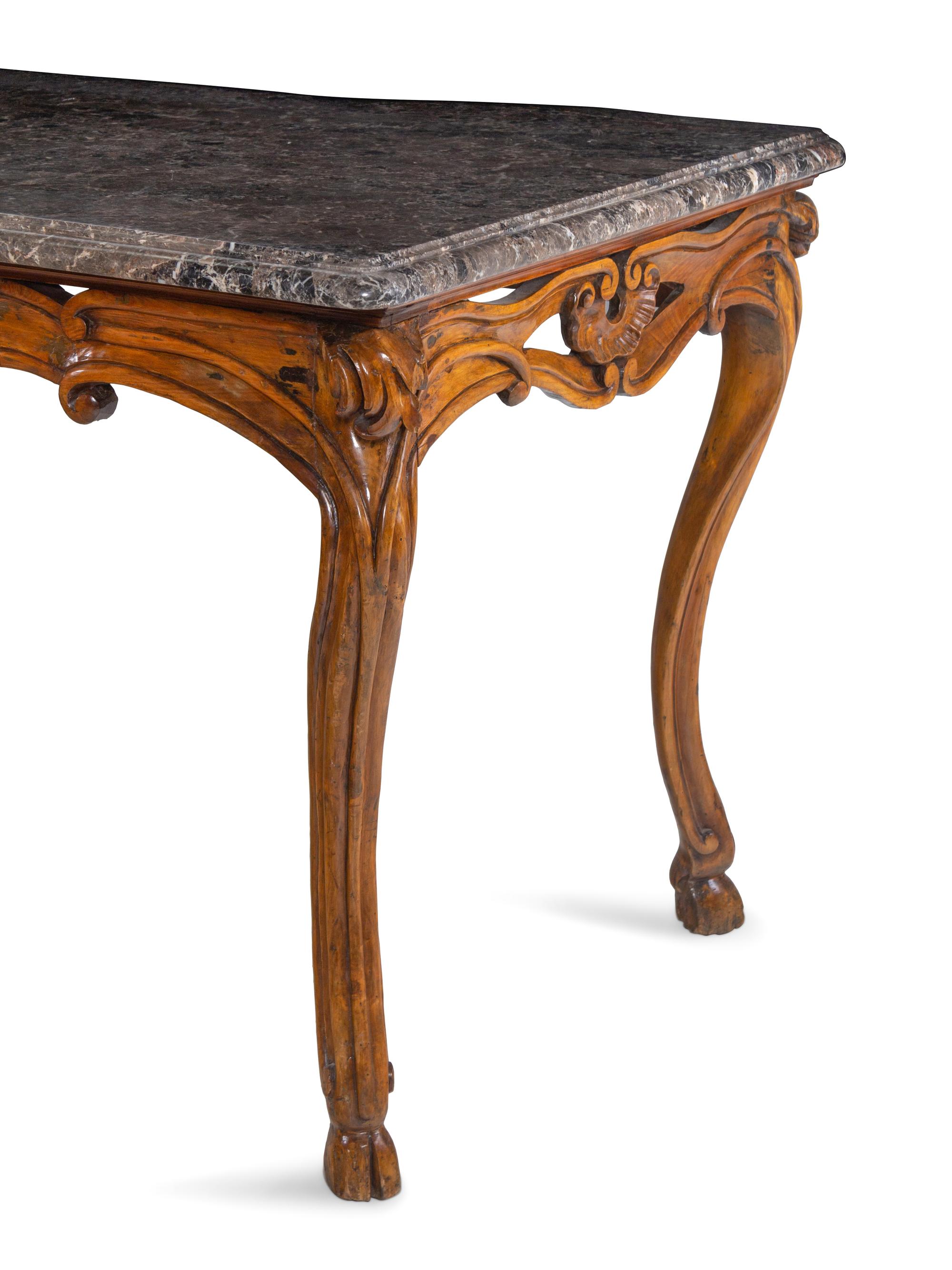 A French Provincial Carved Walnut Marble-Top Center Table