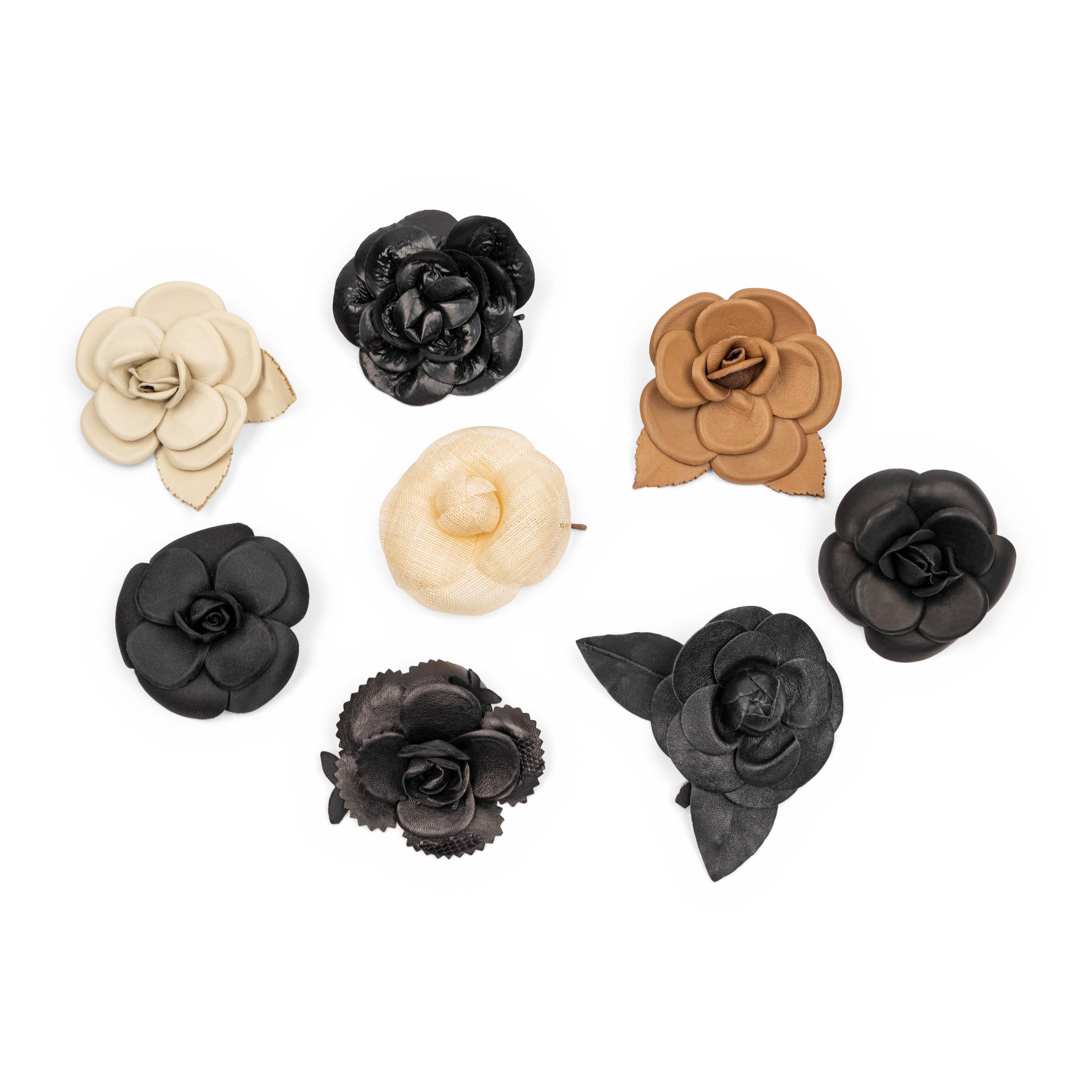 Chanel, Seven Camellia Brooches & One Camellia Barrette