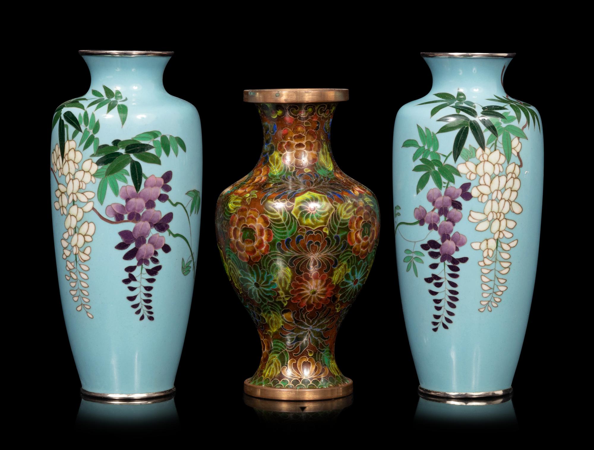 21 Blue Ground Cloisonné Vessels