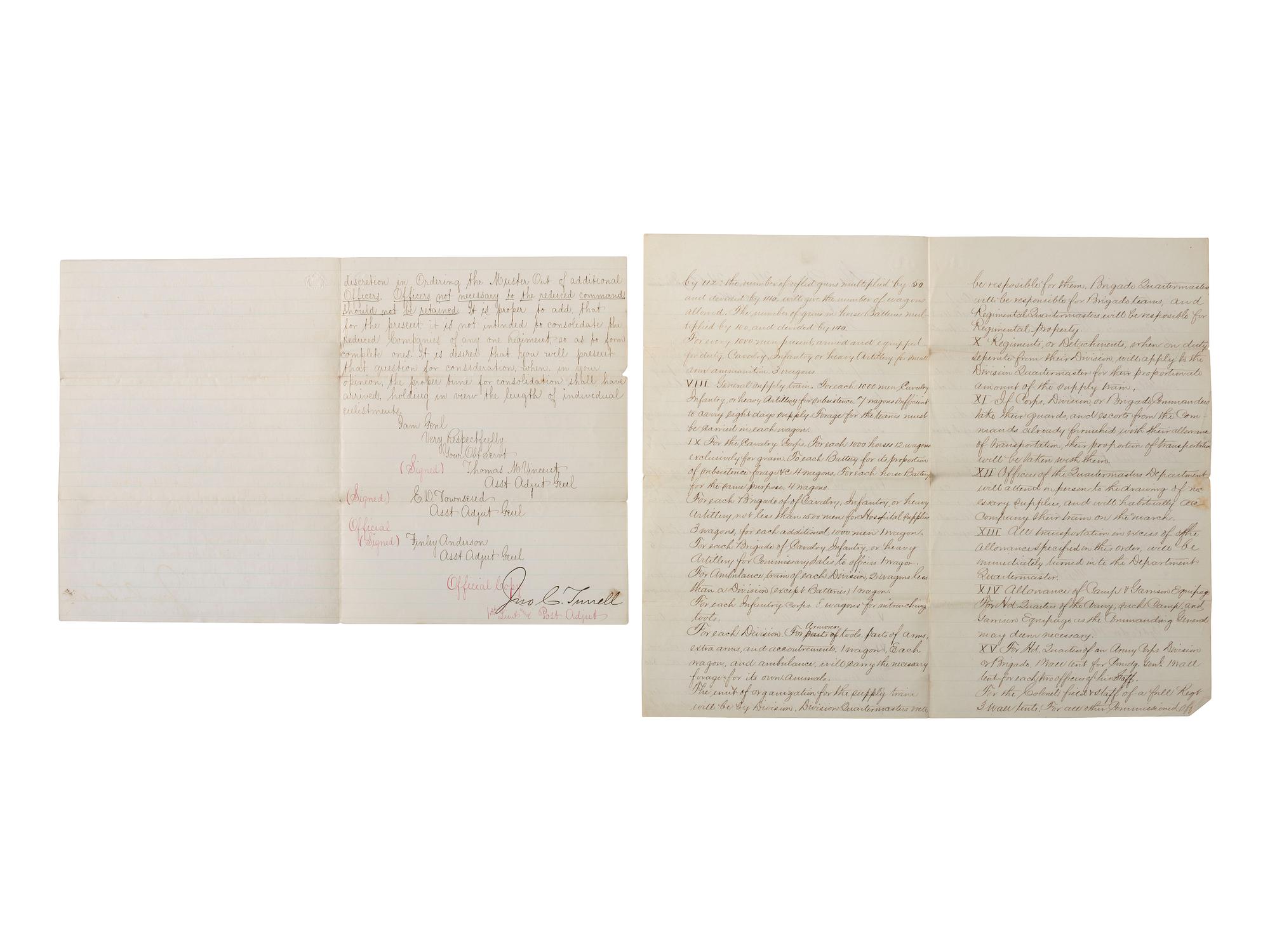 [CIVIL WAR]. 2 manuscript documents issued by Major General William S. Hancock.