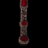 A Chinese Amber Glass-Inset Carved Wood Ruyi Scepter and Stand, with Three Photo Albums, Late 19th-Early 20th Century — 清晚期 紅木雕花三鑲琥珀料如意及相冊三簿