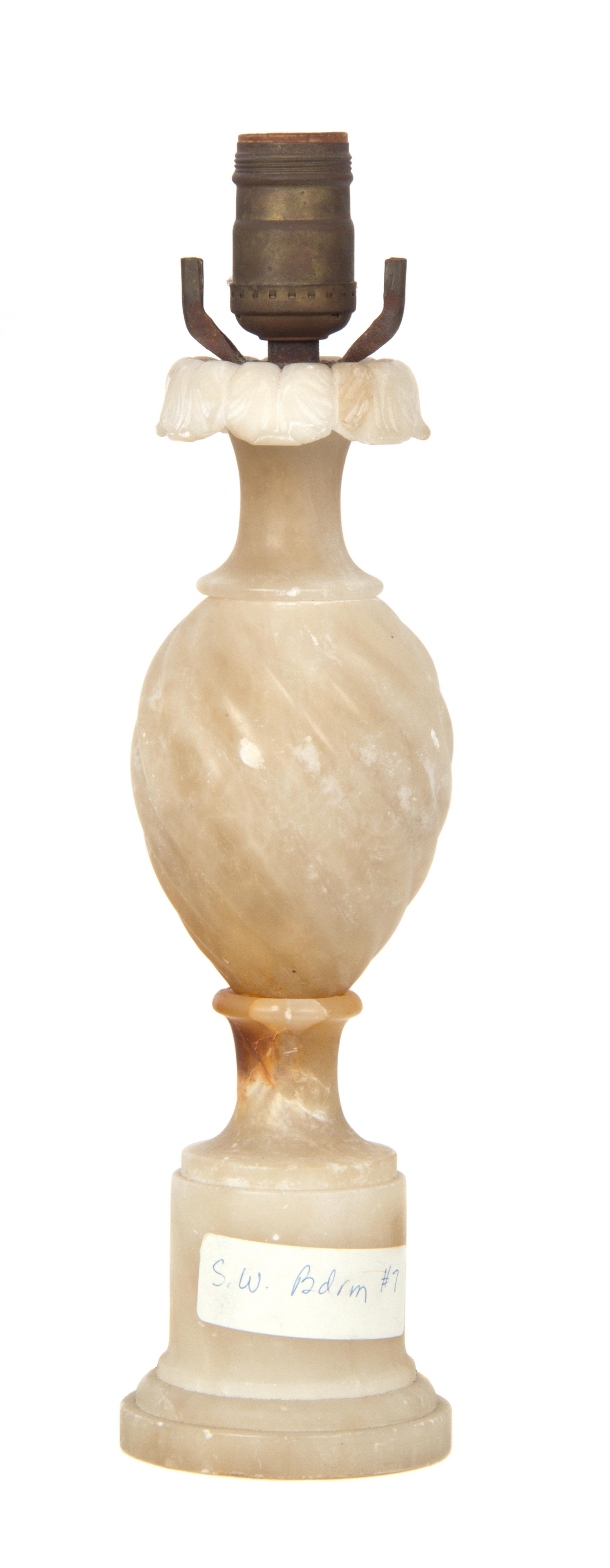A Pair of Alabaster Table Lamps Height 22 1/2 inches.