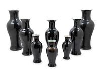 Eight Chinese Mirror Black Glazed Porcelain Vases