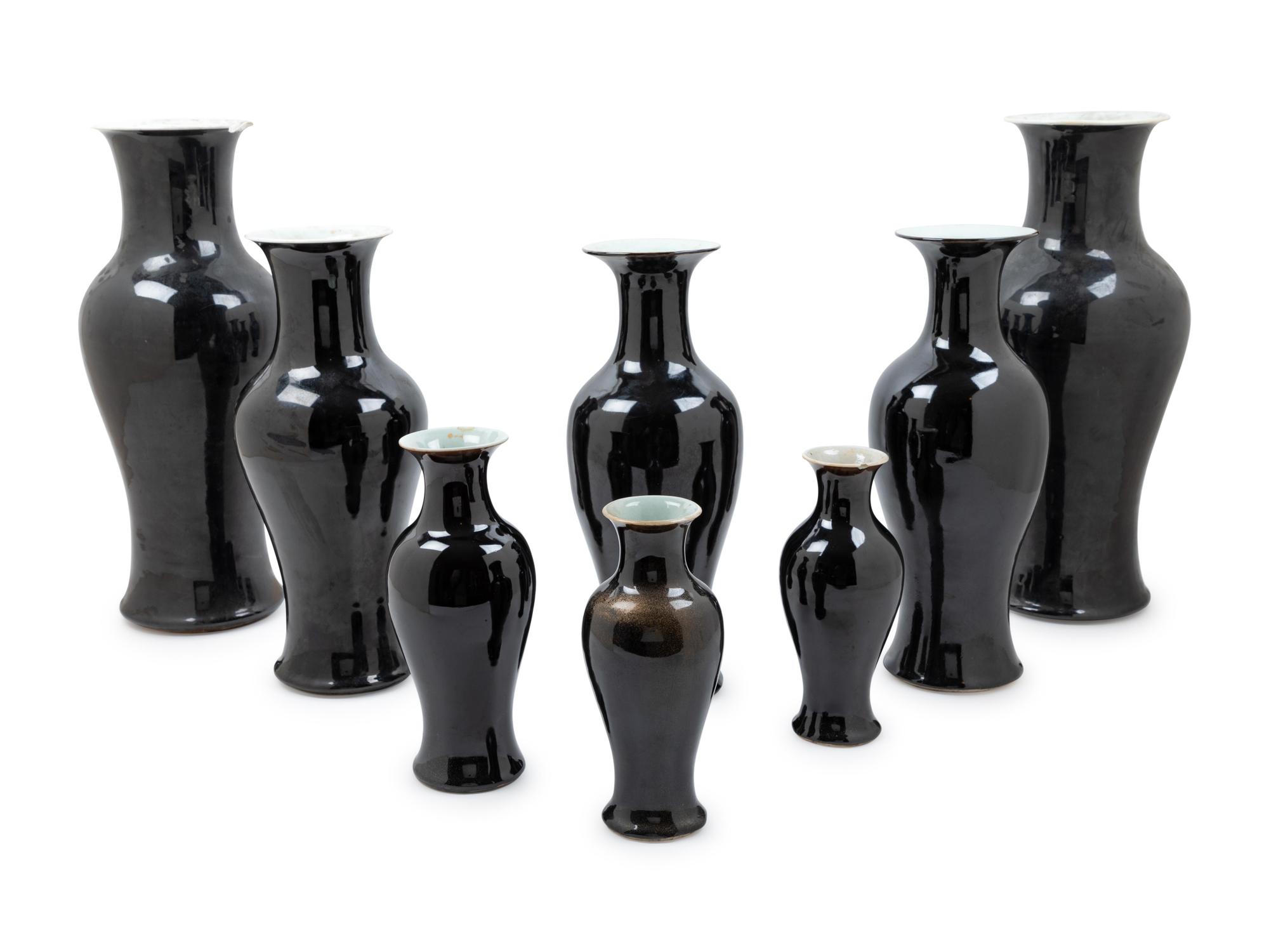 Eight Chinese Mirror Black Glazed Porcelain Vases